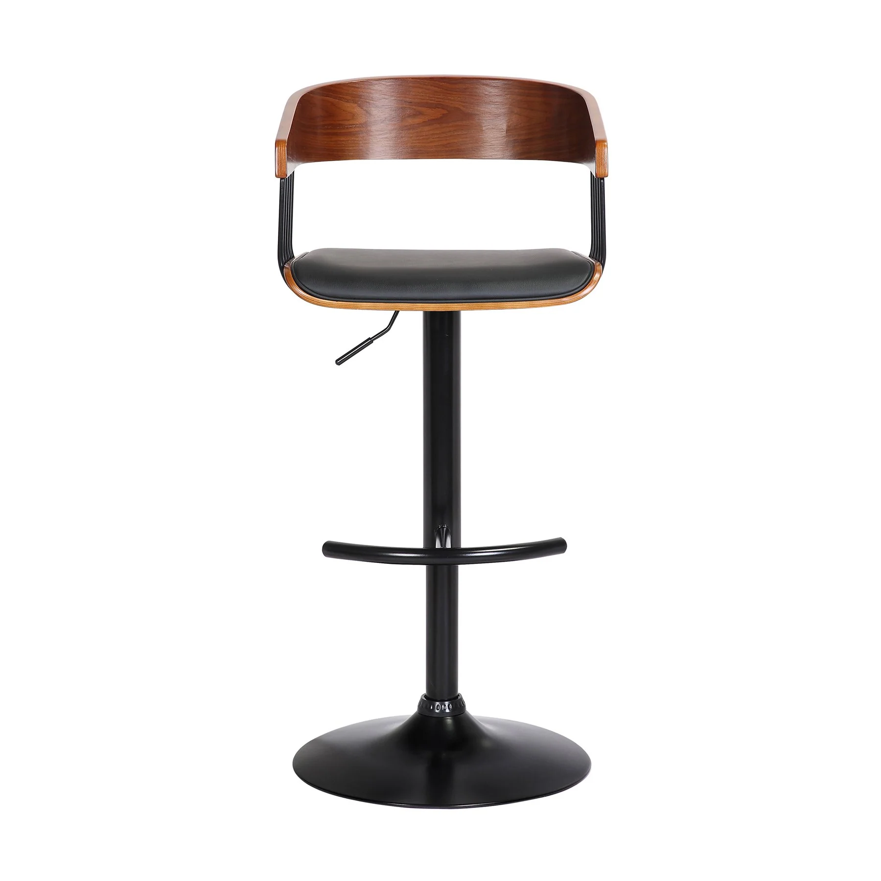 Larisa Adjustable Walnut Wood Bar Stool in Black Faux Leather with Black Metal - Image 2