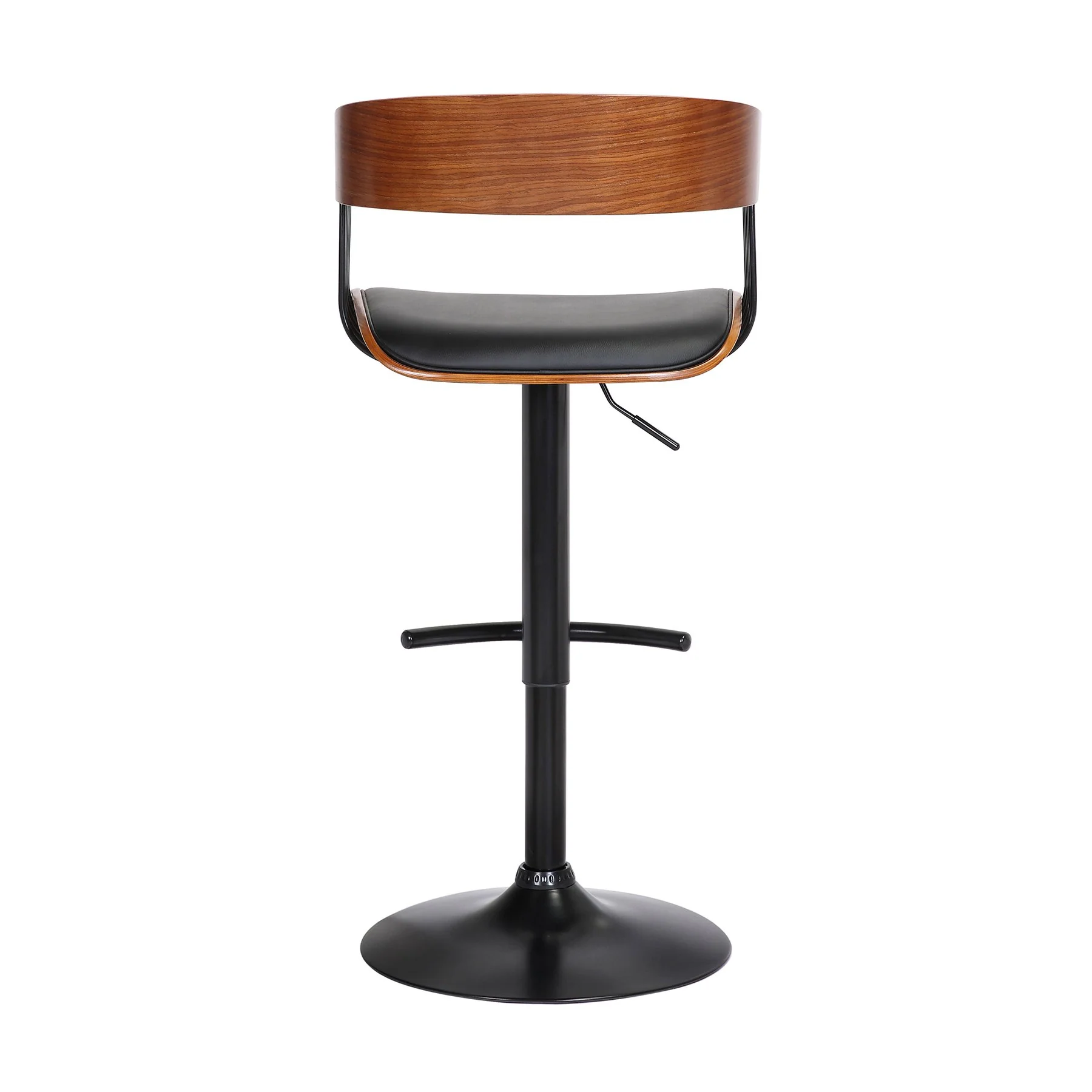 Larisa Adjustable Walnut Wood Bar Stool in Black Faux Leather with Black Metal - Image 5