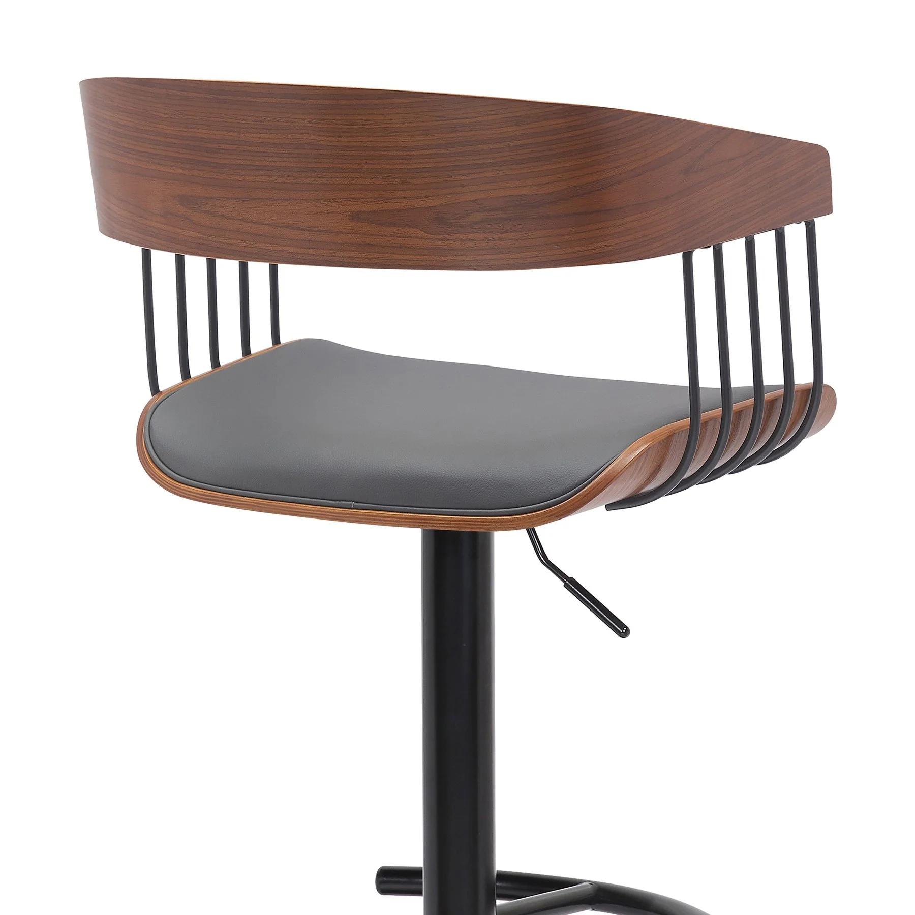 Larisa Adjustable Walnut Wood Bar Stool in Gray Faux Leather with Black Metal - Image 5