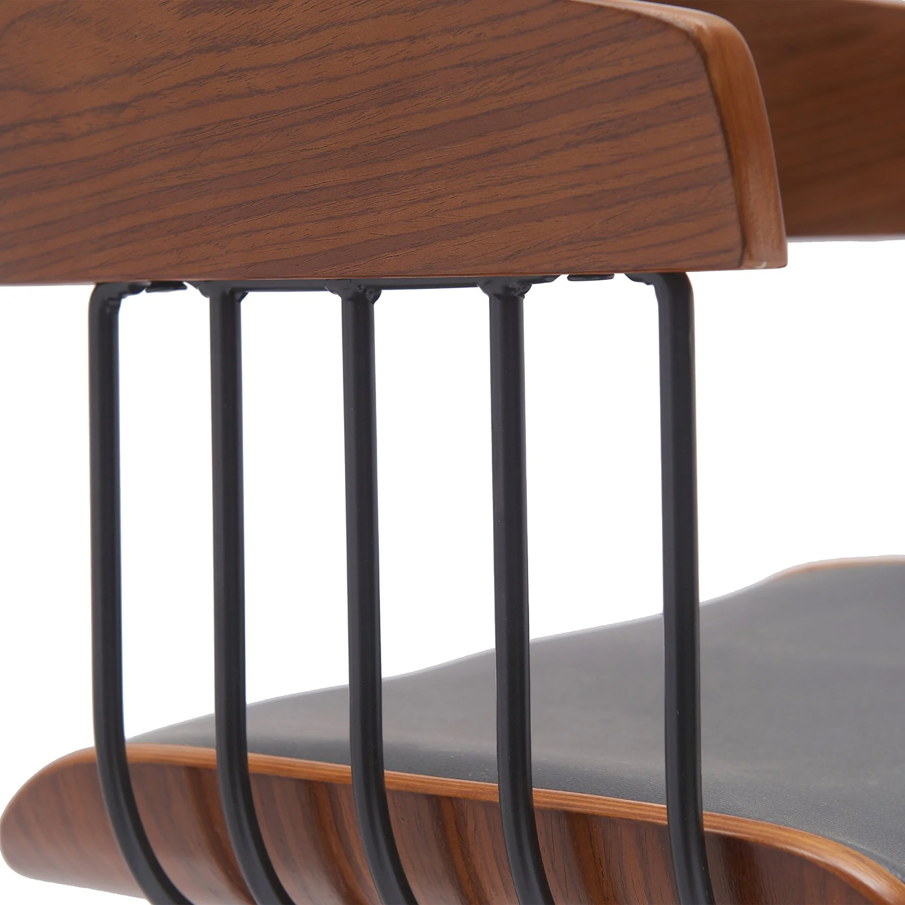 Larisa Adjustable Walnut Wood Bar Stool in Gray Faux Leather with Black Metal - Image 6