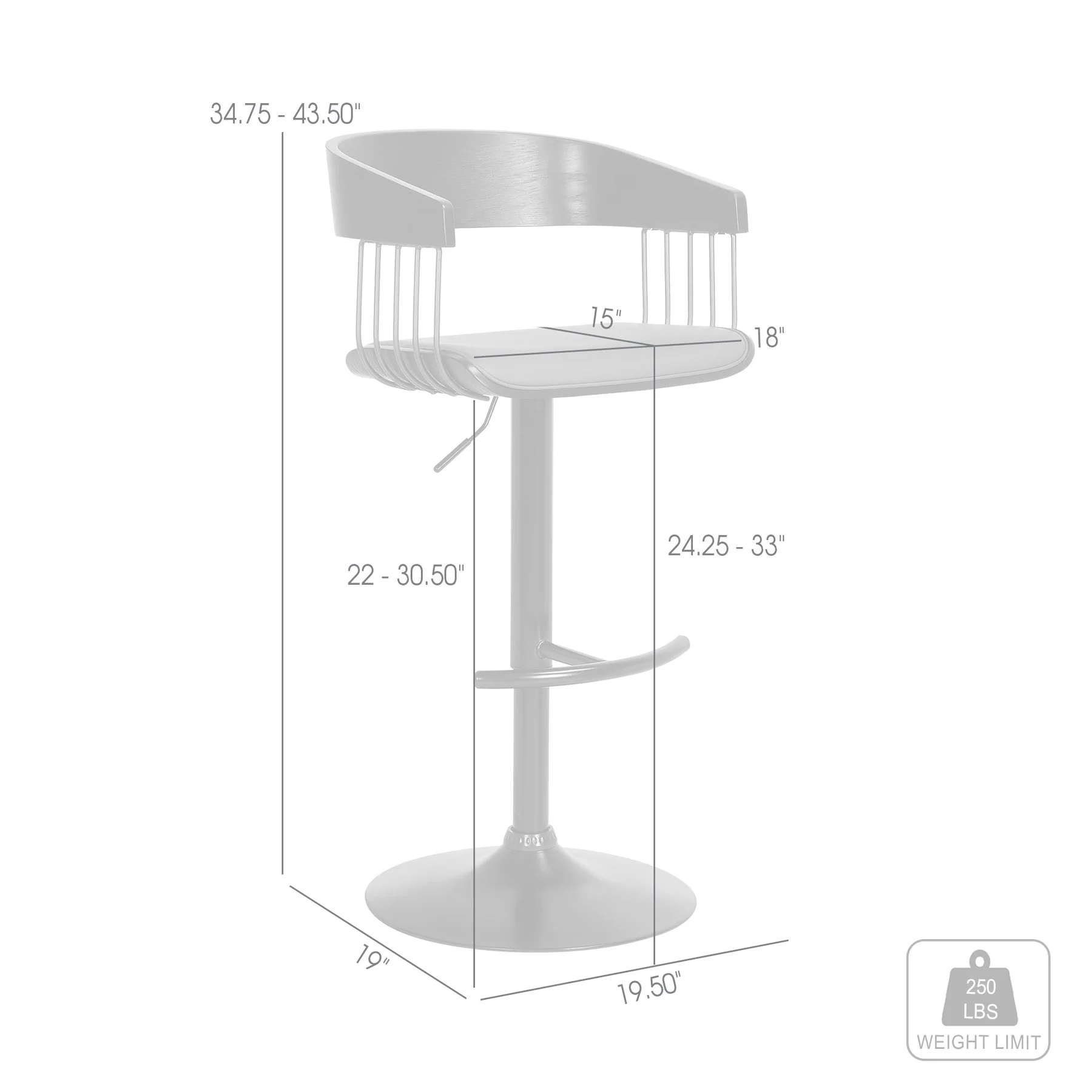 Larisa Adjustable Walnut Wood Bar Stool in Gray Faux Leather with Black Metal - Image 8