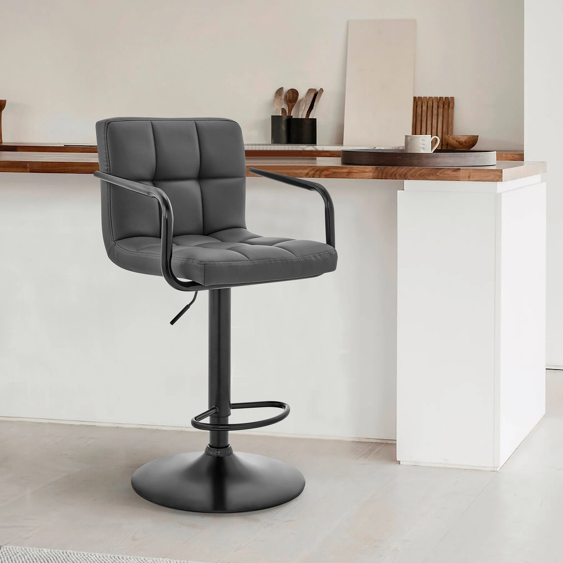 Laurant Adjustable Height Gray Faux Leather Swivel Bar Stool - Image 9