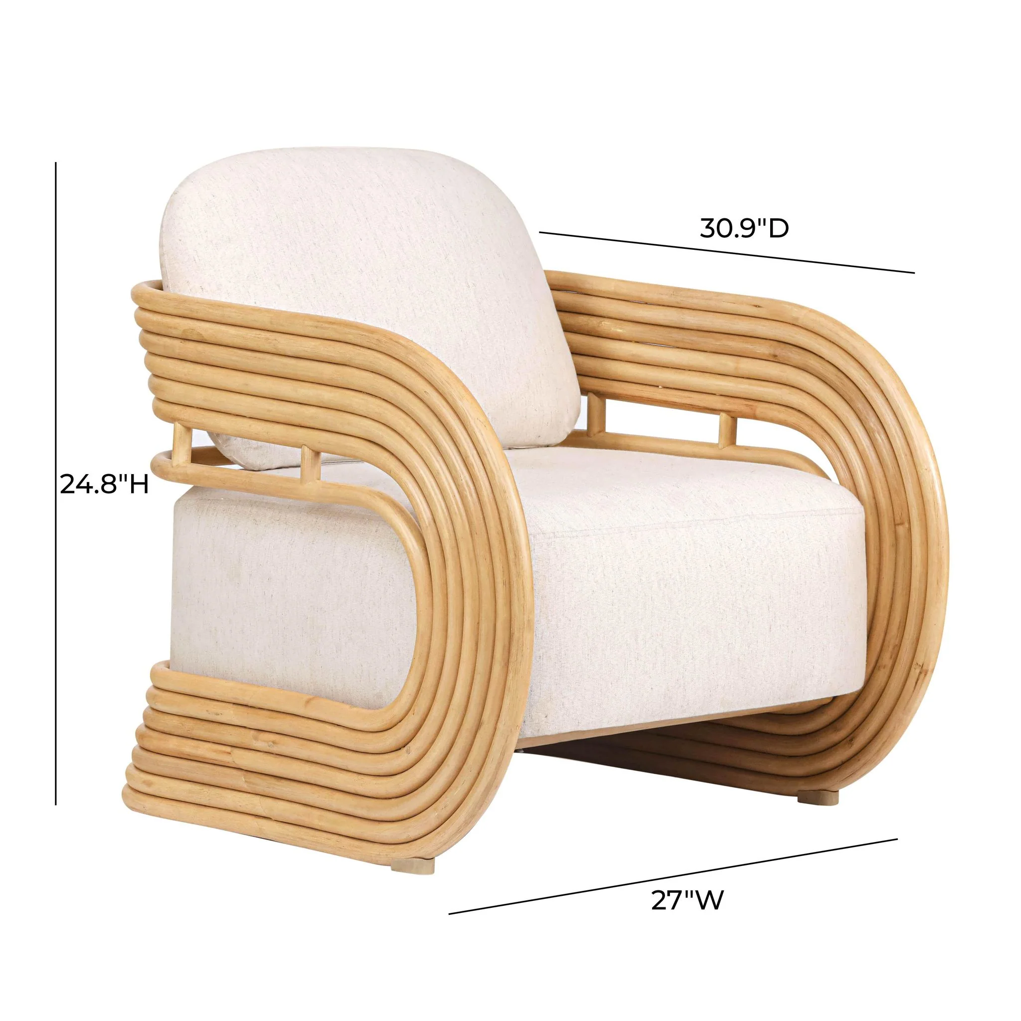 Lauretta Cream Fabric and Natural Rattan Accent Chair - Image 8