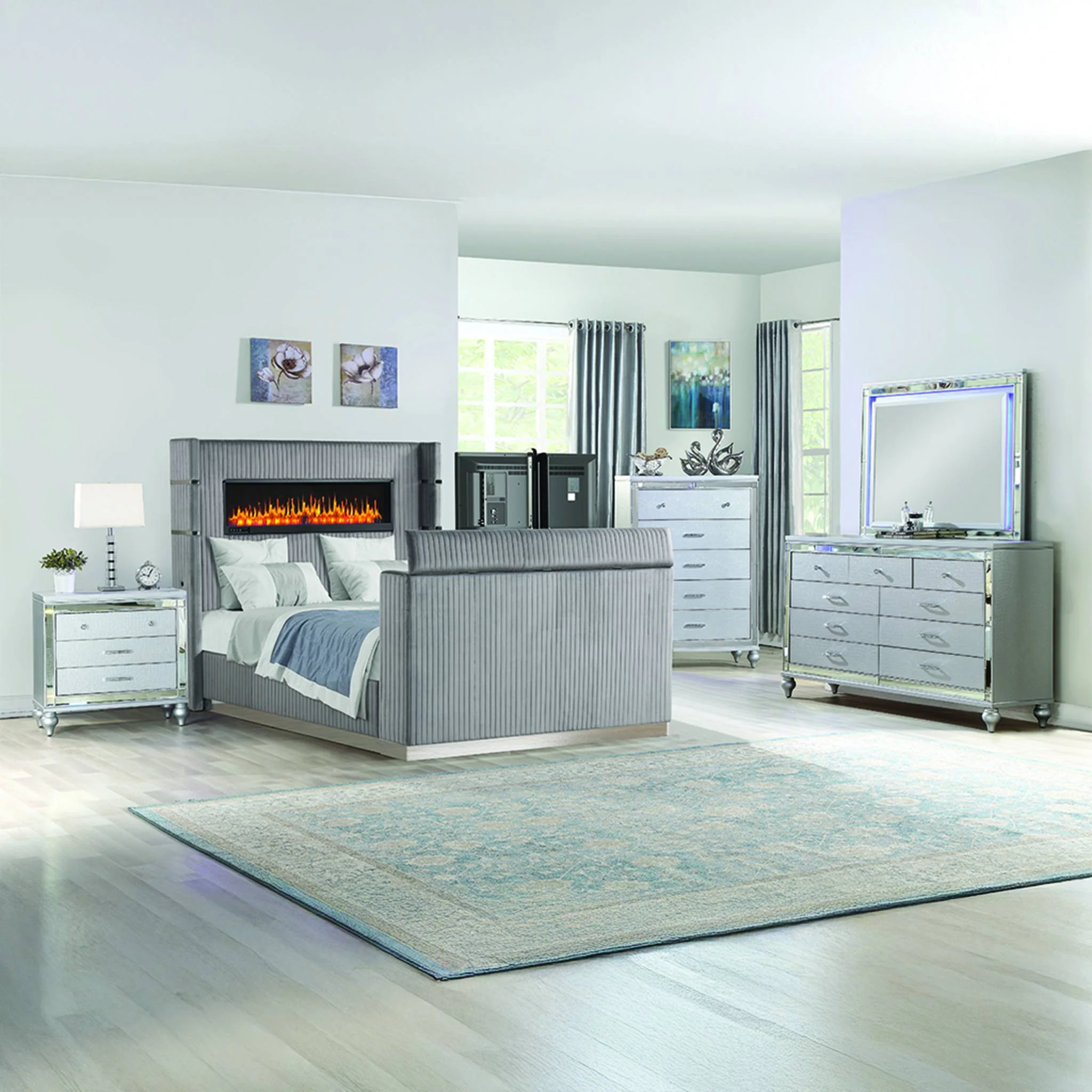 Lavish Queen 5PC Bedroom Set Gray - Image 20