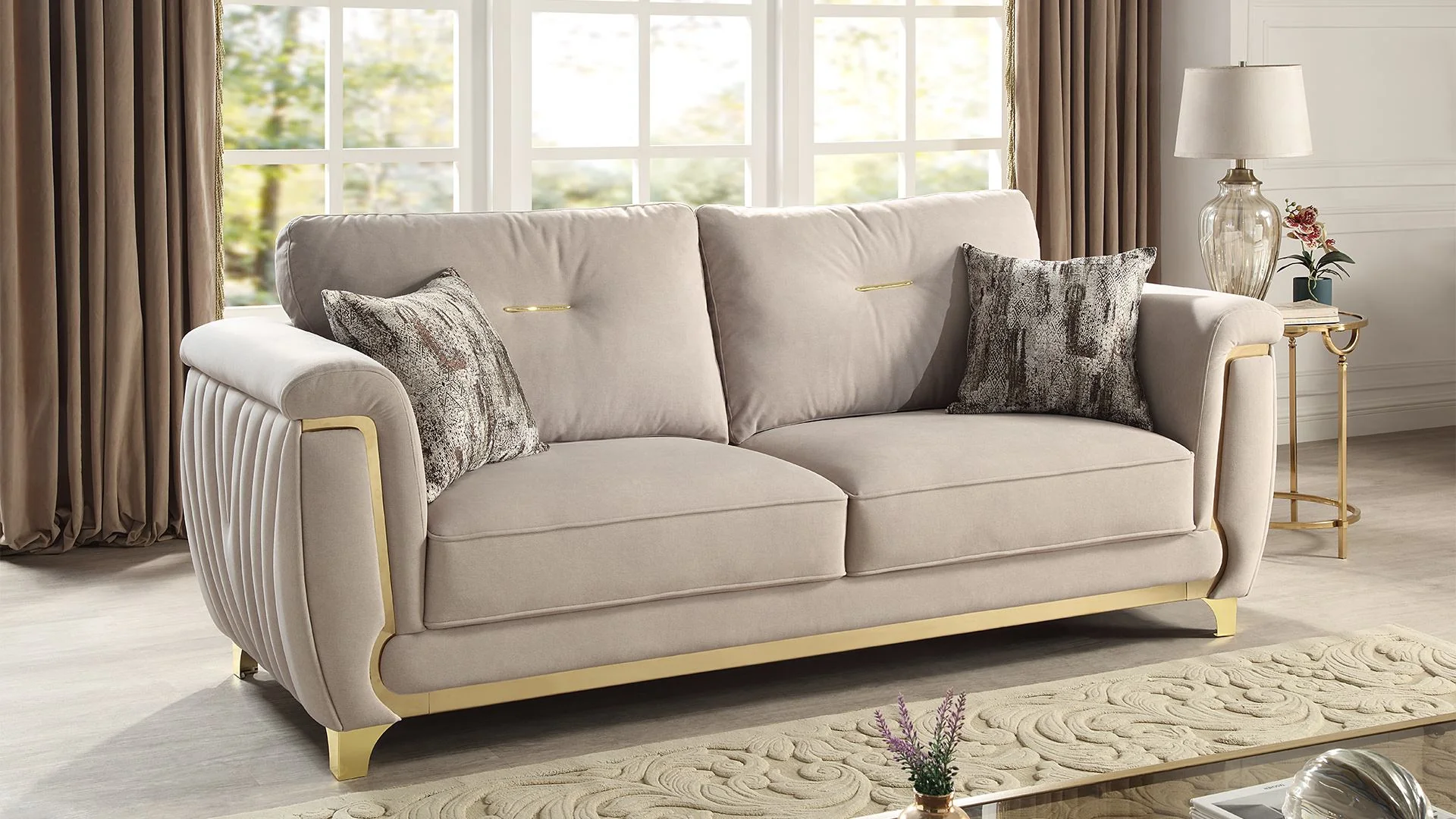 Leena 2PC Living Room Set Beige - Image 2