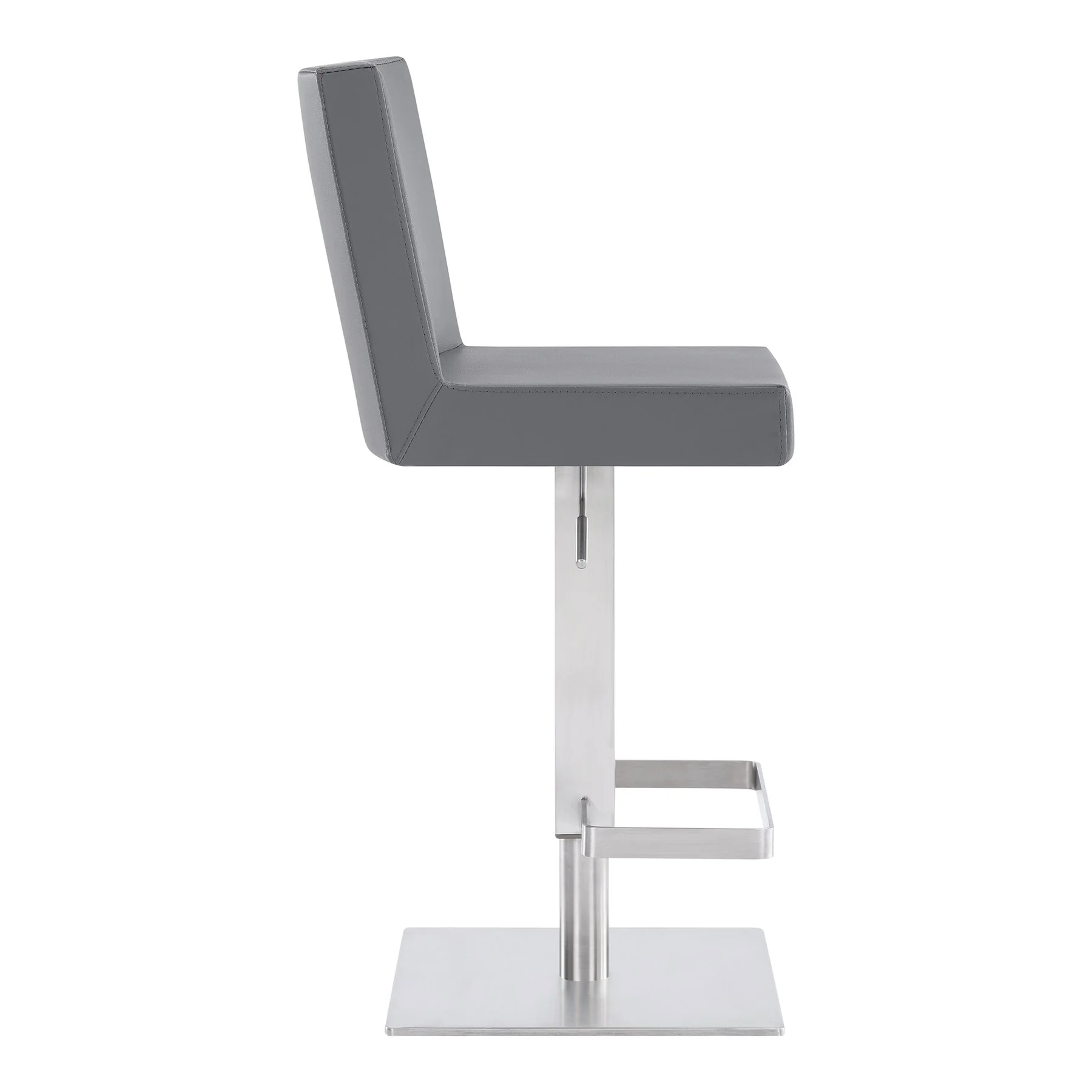 Legacy Adjustable Height Swivel Gray Faux Leather and Brushed Stainless Steel Bar Stool - Image 3