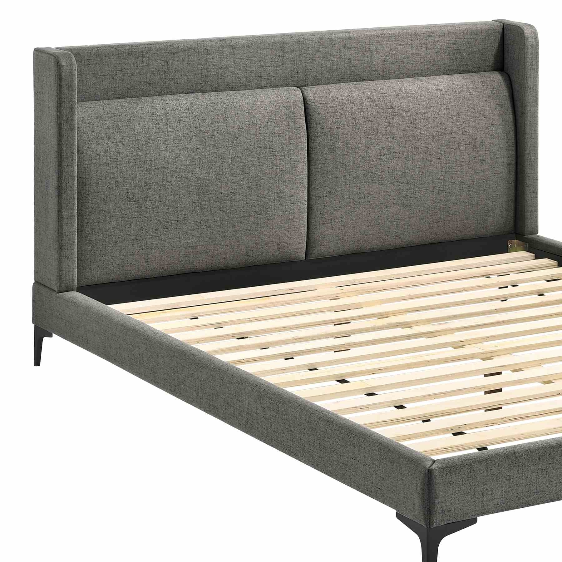 Legend 3 Piece Gray Fabric Queen Platform Bed and Nightstands Bedroom Set - Image 5
