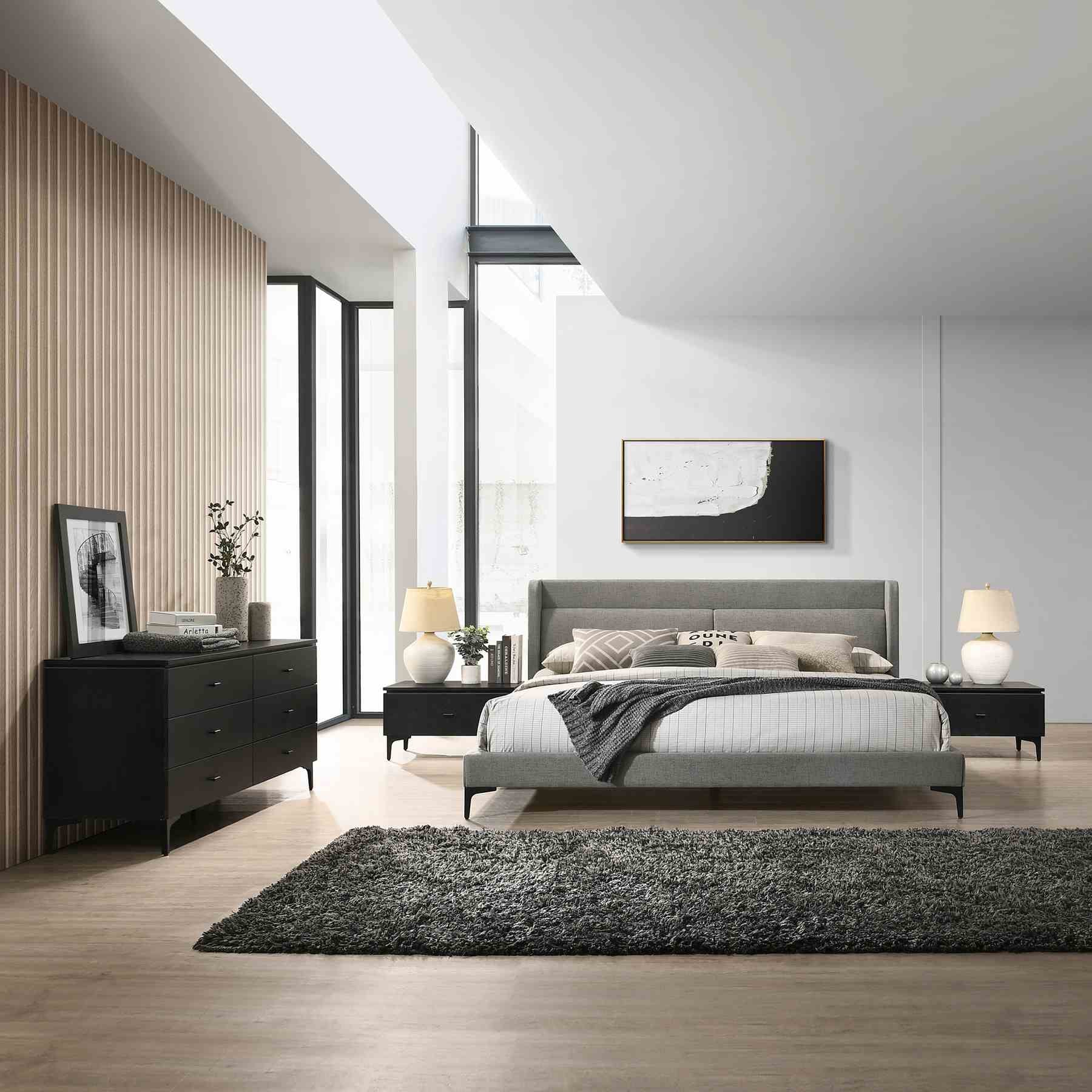 Legend 4 Piece Gray Fabric King Platform Bedroom Set with Dresser and Nightstands - Image 10