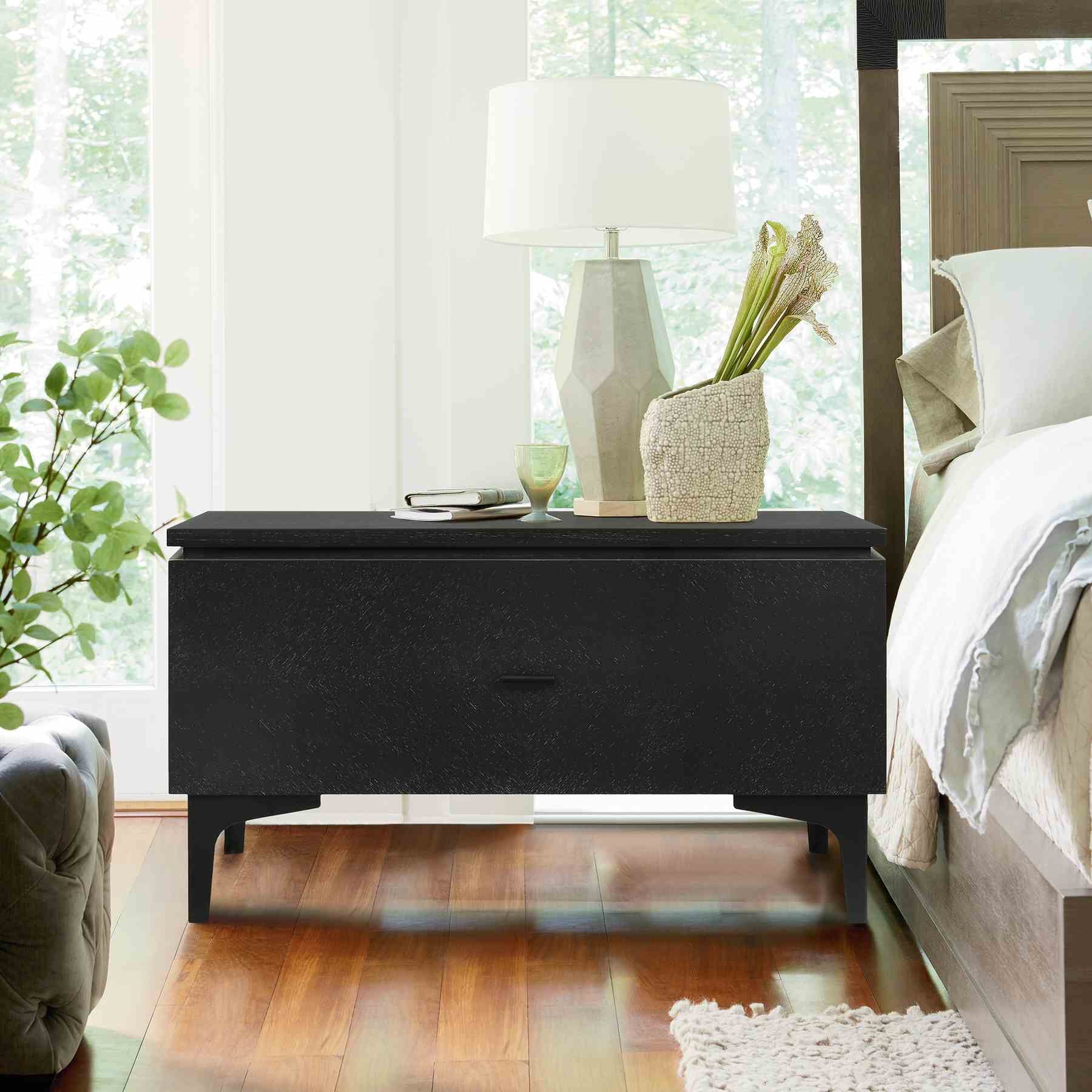 Legend Black Glaze Ash Veneer 1 Drawer Nightstand with Metal Legs - Image 7