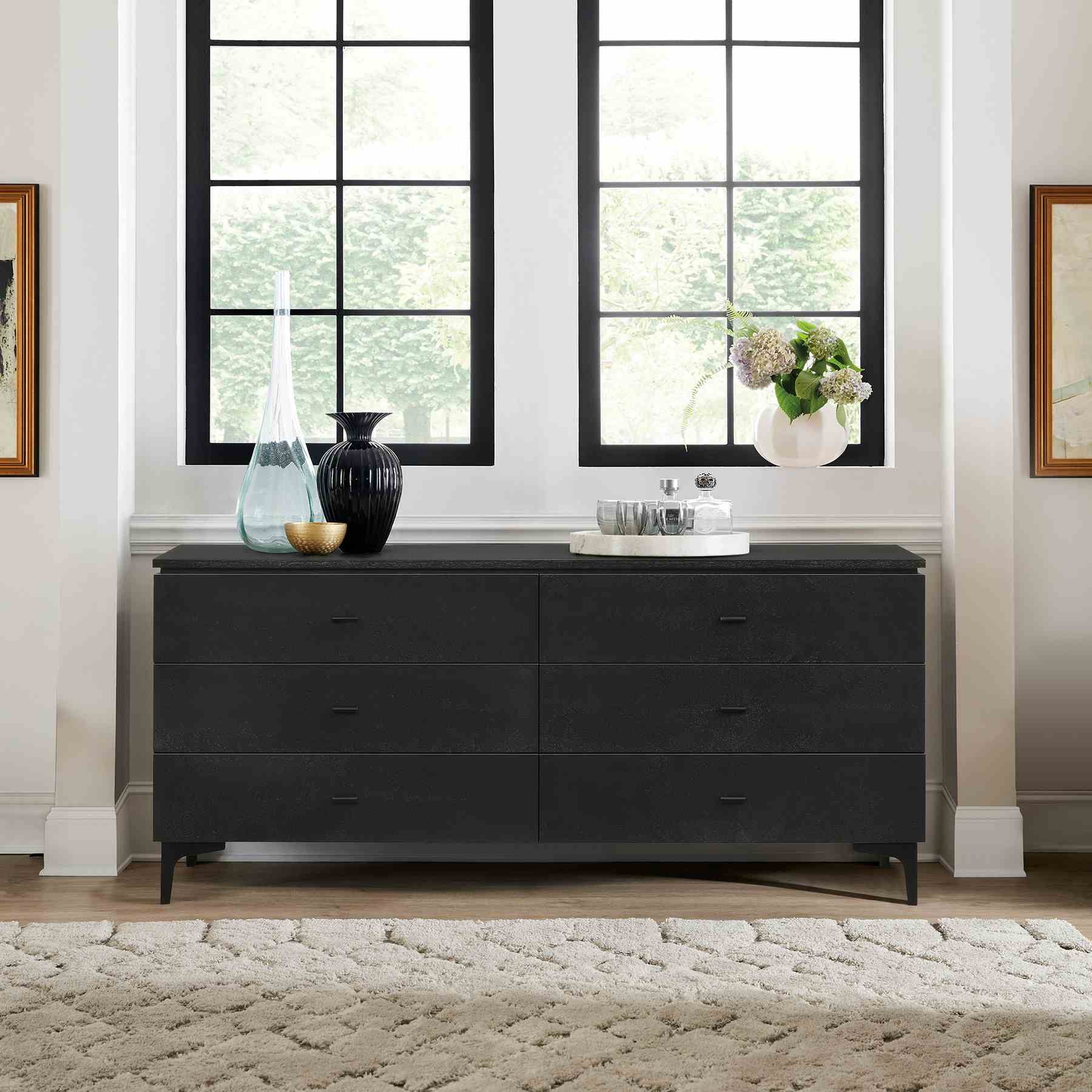 Legend Black Glaze Ash Veneer 6 Drawer Dresser with Metal Legs - Image 7