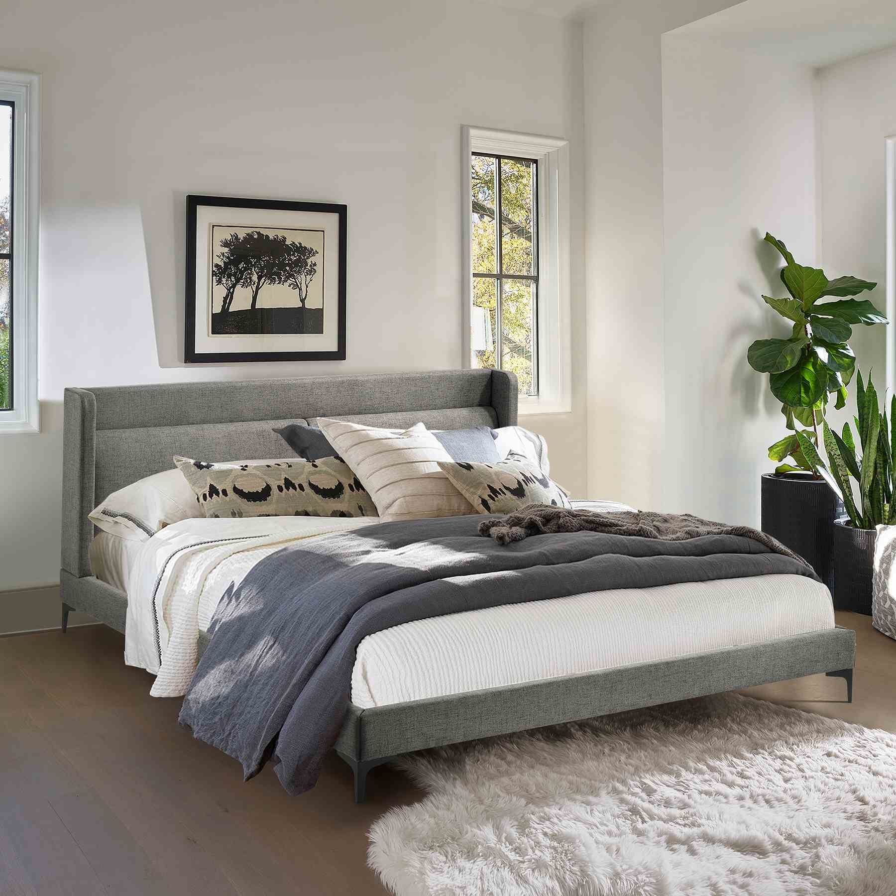 Legend Gray Fabric Eastern King Platform Bed with Black Metal Legs - Image 5