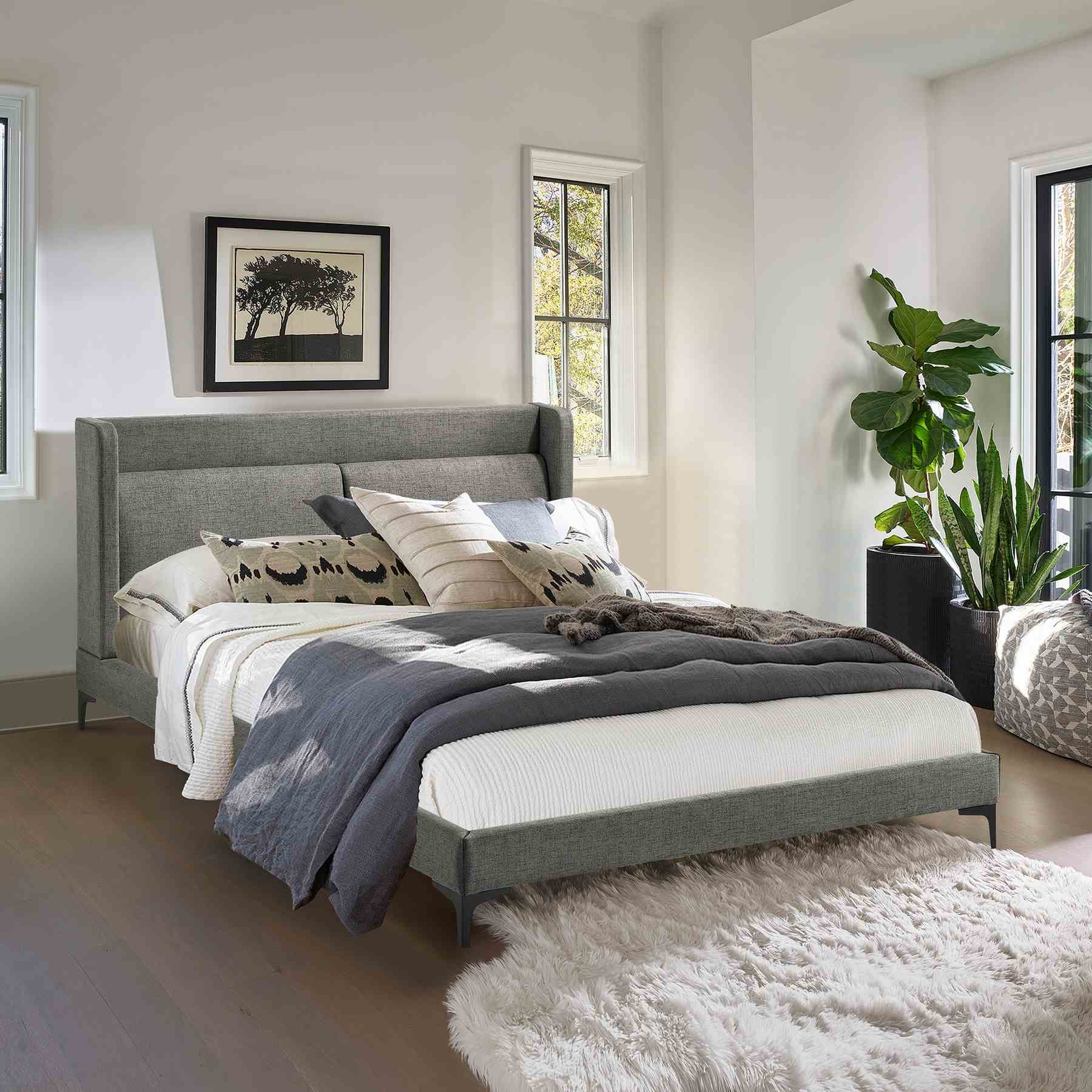 Legend Gray Fabric Queen Platform Bed with Black Metal Legs - Image 5