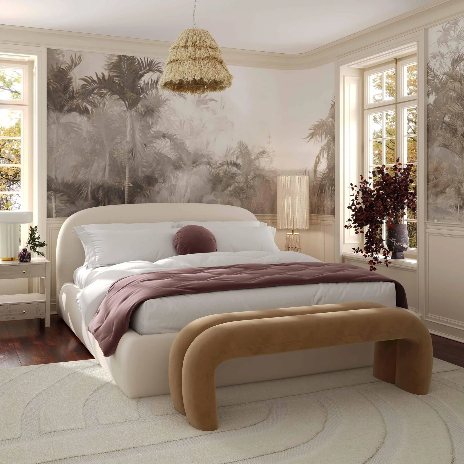 Leigh Taupe Velvet Channeled Bench - Image 2