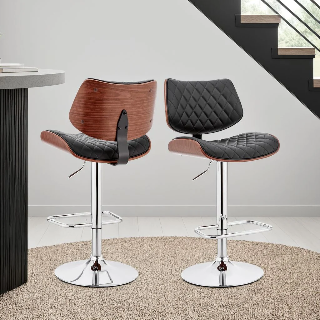 Leland Adjustable Black Faux Leather and Chrome Finish Bar Stool - Image 11