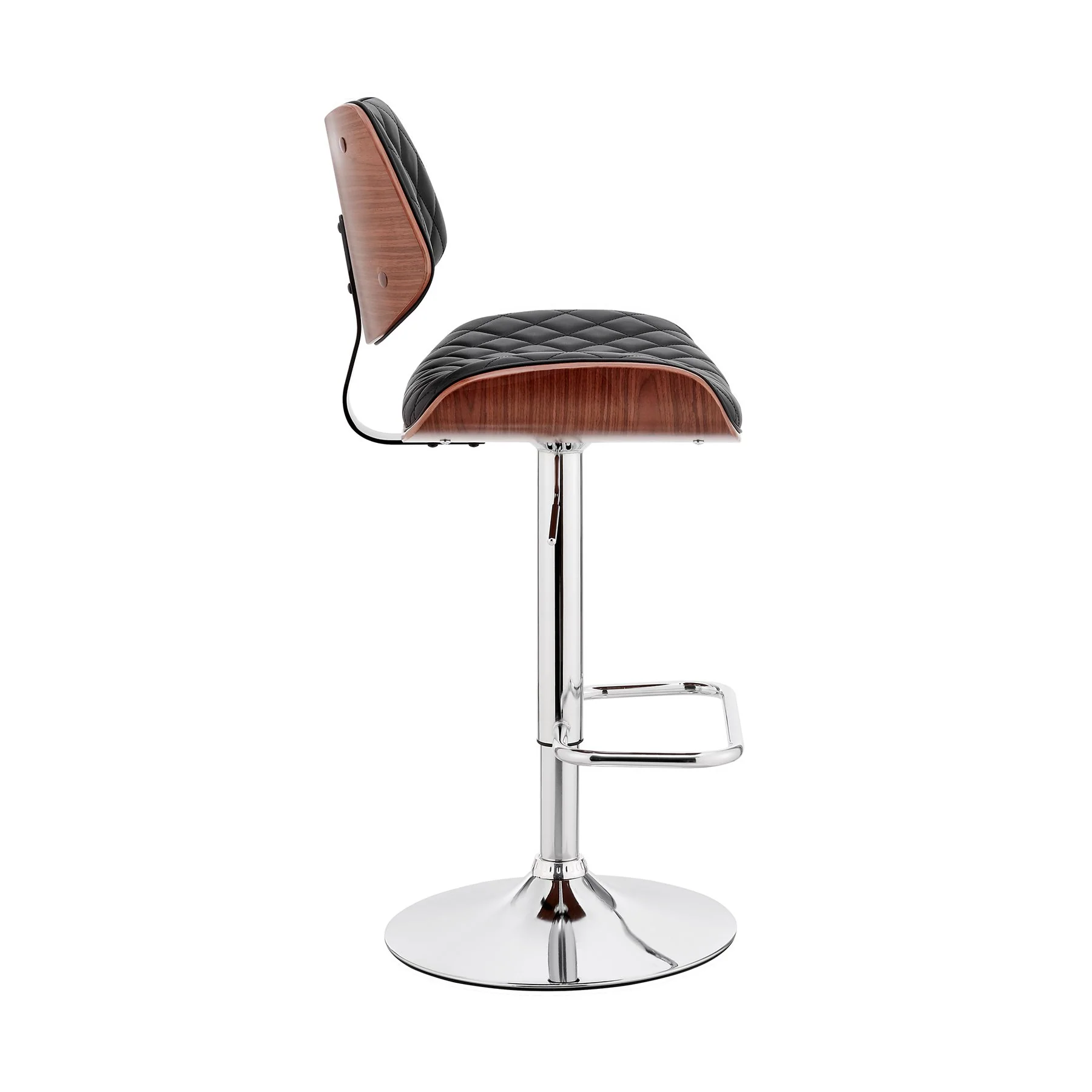 Leland Adjustable Black Faux Leather and Chrome Finish Bar Stool - Image 3