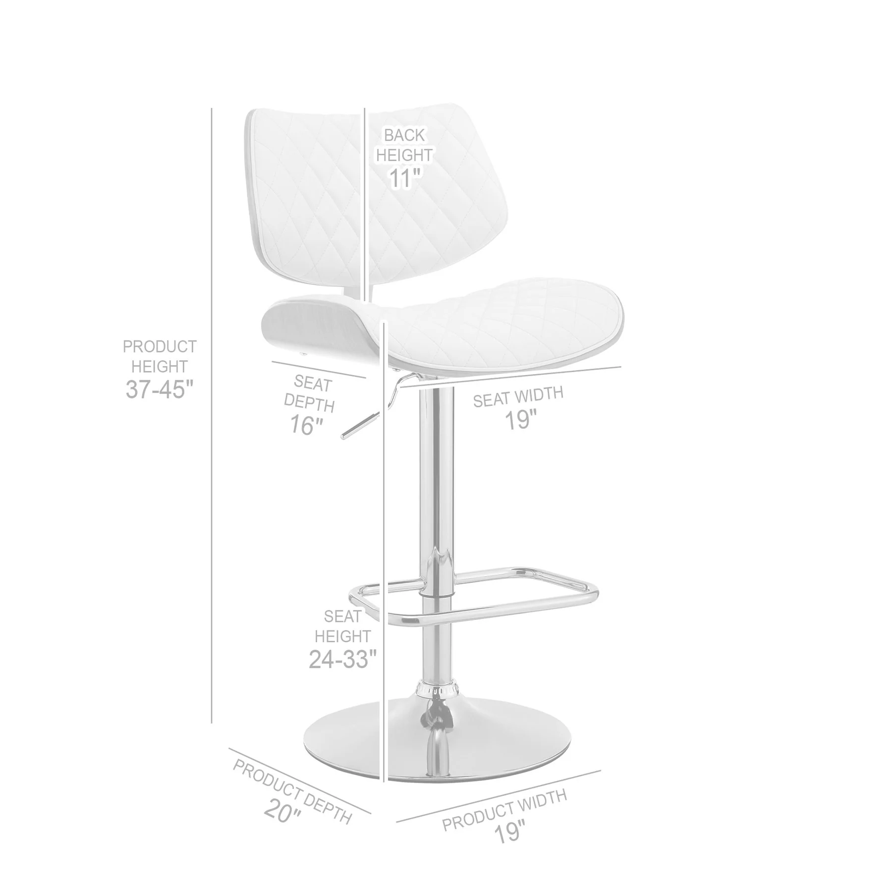 Leland Adjustable Cream Faux Leather and Chrome Finish Bar Stool - Image 10