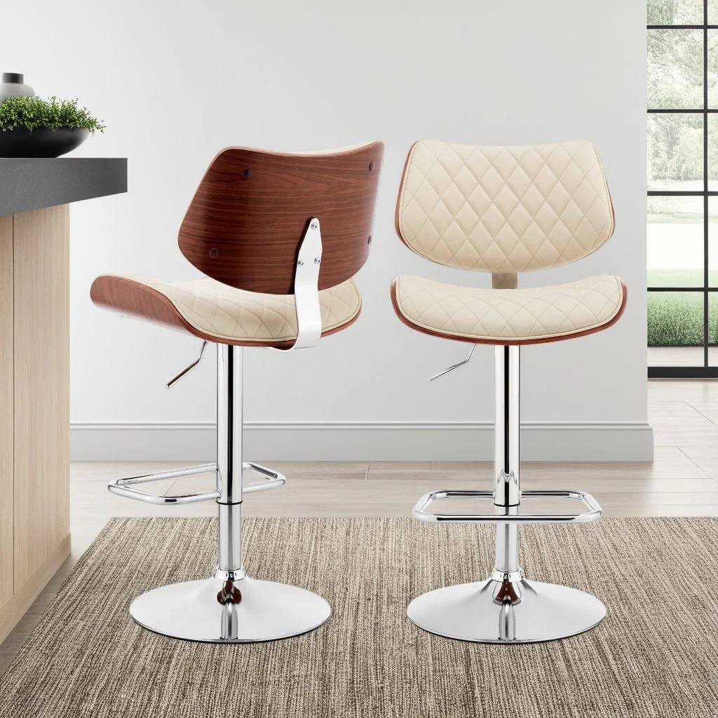 Leland Adjustable Cream Faux Leather and Chrome Finish Bar Stool - Image 11