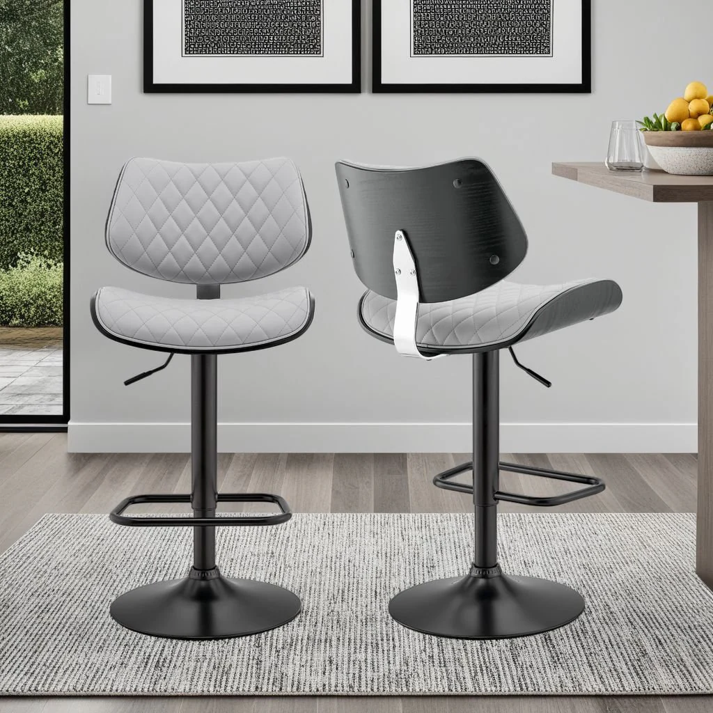 Leland Adjustable Gray Faux Leather and Black Finish Bar Stool - Image 11