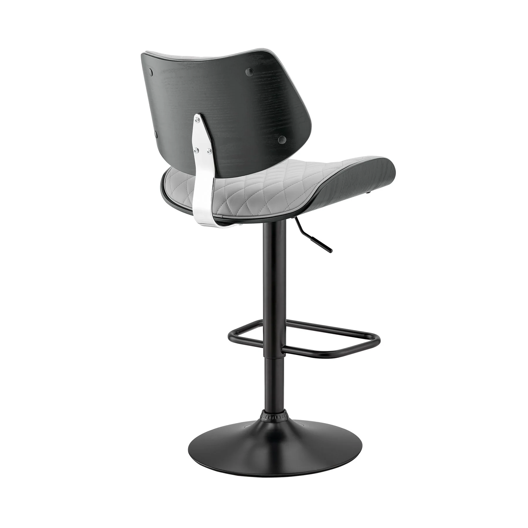 Leland Adjustable Gray Faux Leather and Black Finish Bar Stool - Image 4