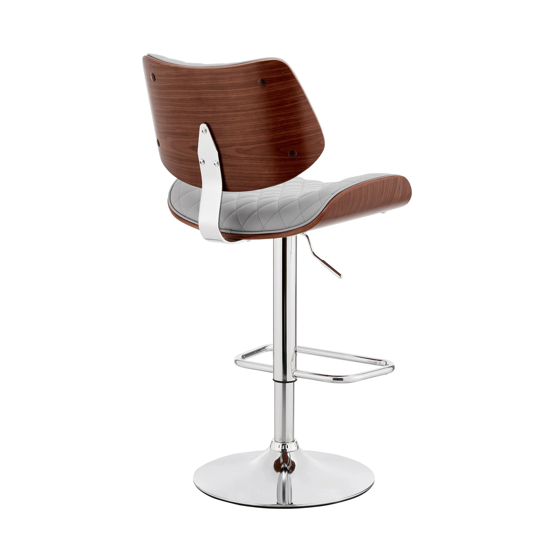 Leland Adjustable Gray Faux Leather and Chrome Finish Bar Stool - Image 4