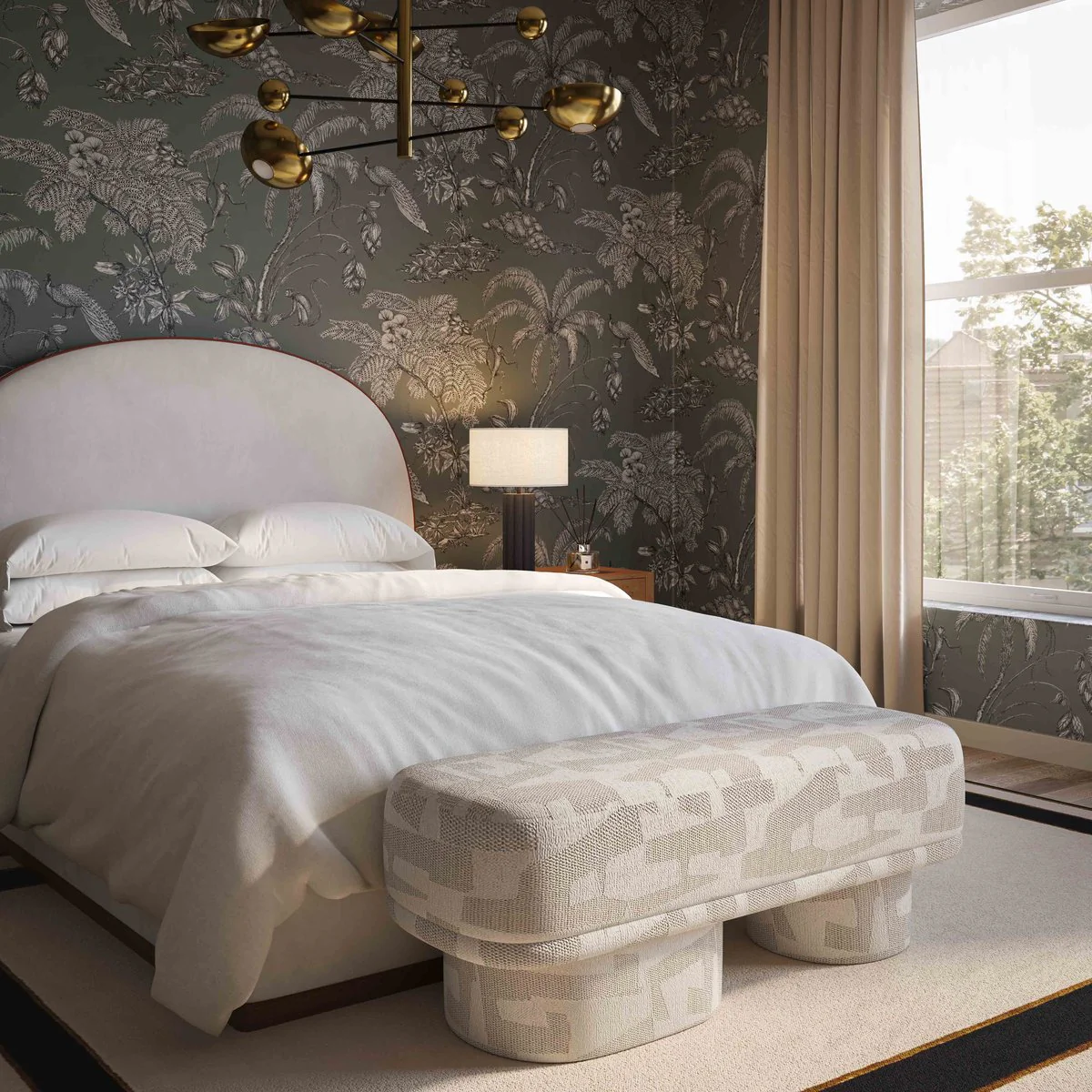 Lena Cream Jacquard Bench - Image 2