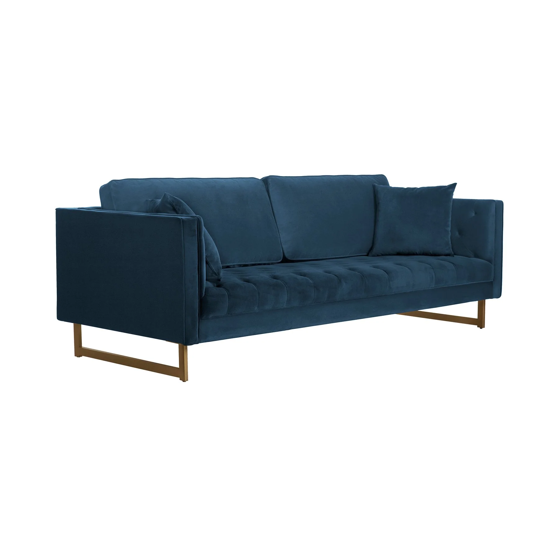 Lenox Blue Velvet Modern Sofa with Brass Legs - Image 2