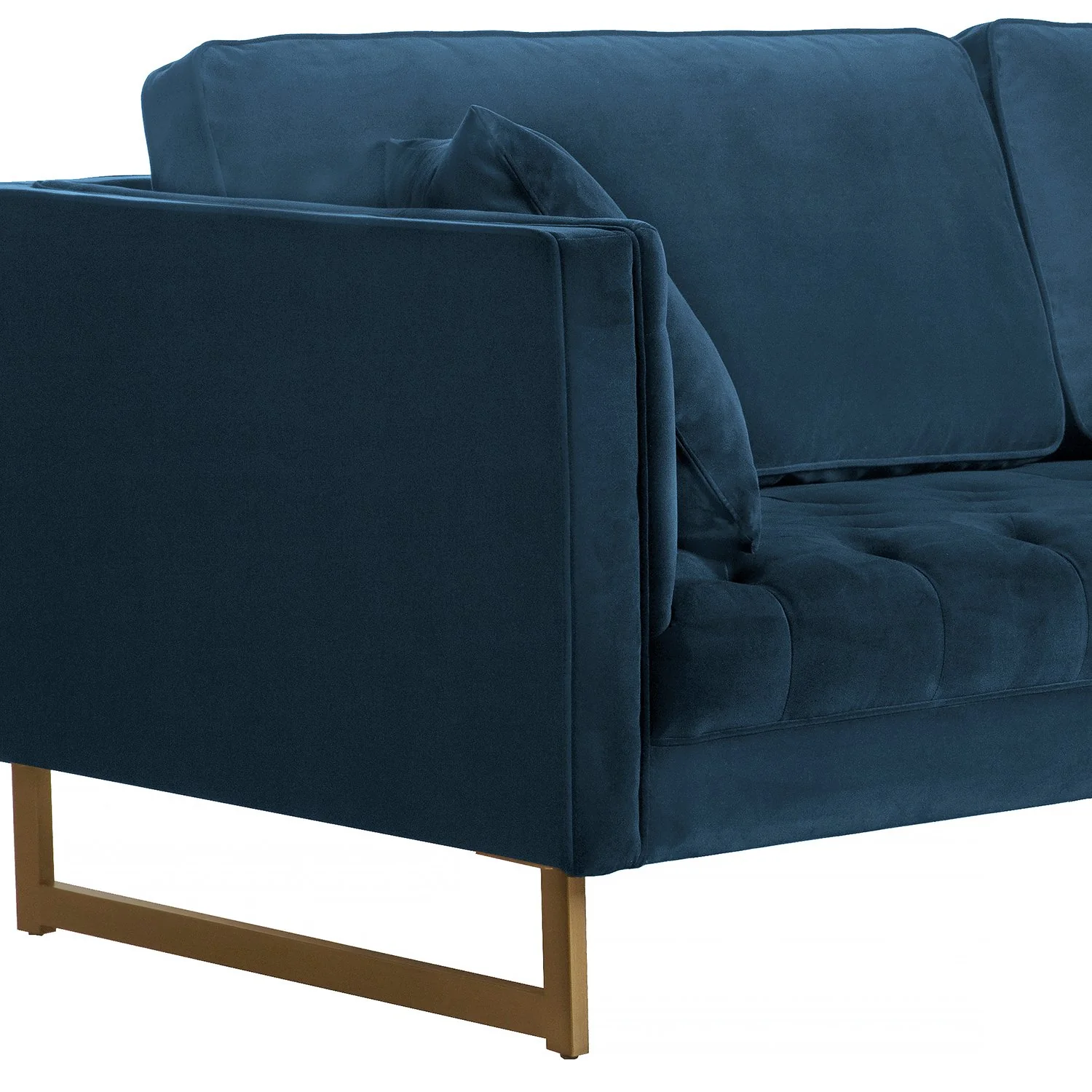 Lenox Blue Velvet Modern Sofa with Brass Legs - Image 4