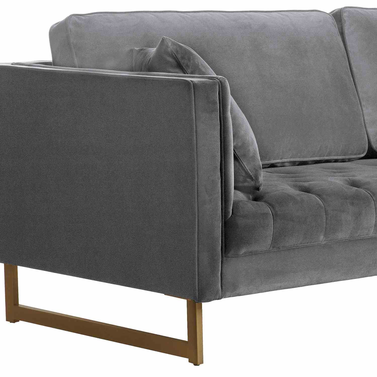 Lenox Gray Velvet Modern Sofa with Brass Legs - Image 5