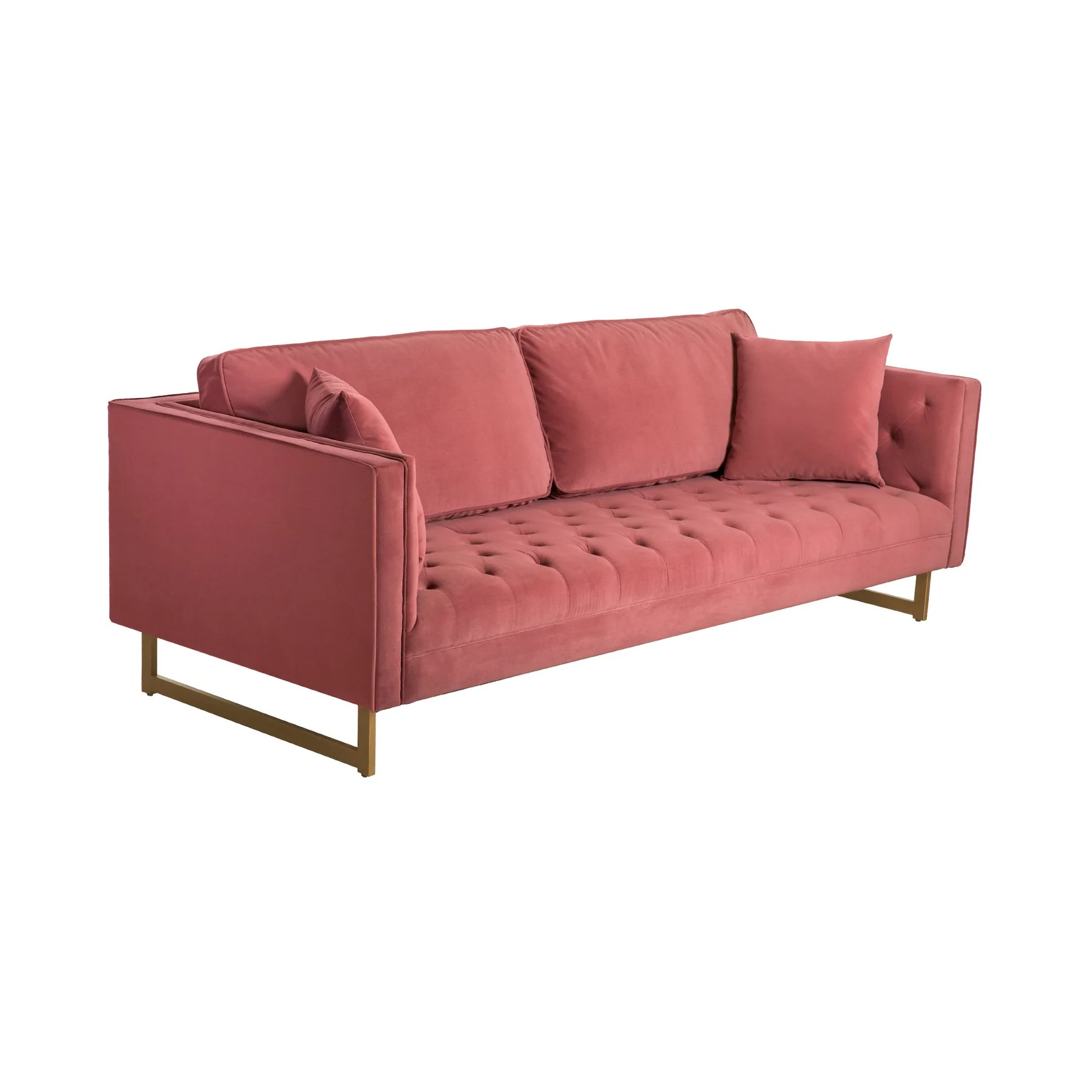 Lenox Pink Velvet Modern Sofa with Brass Legs - Image 2