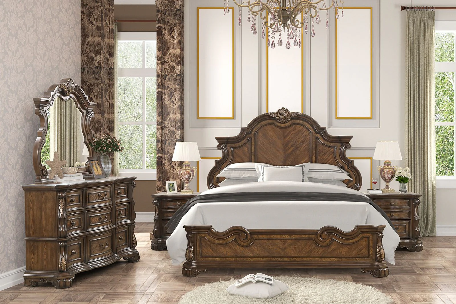 Leovanni E.King Panel Bed, Dark Brown - Image 2