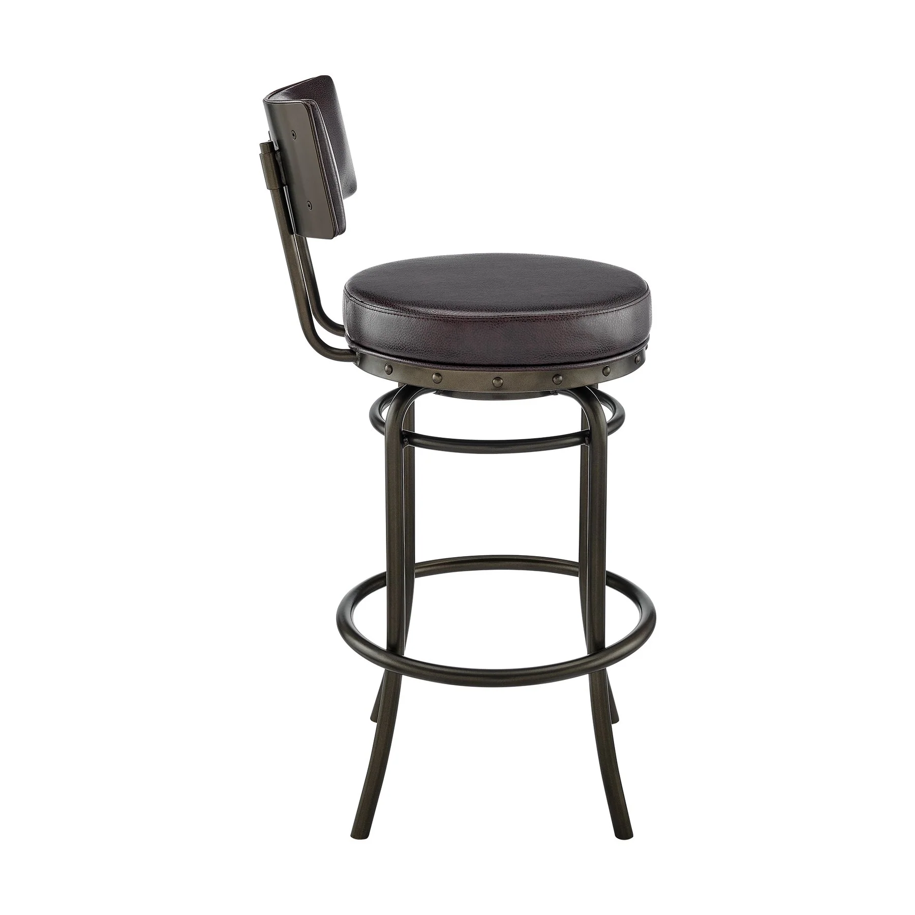 Leslie Swivel Counter or Bar Stool in Mocha Finish with Brown Faux Leather - Image 3