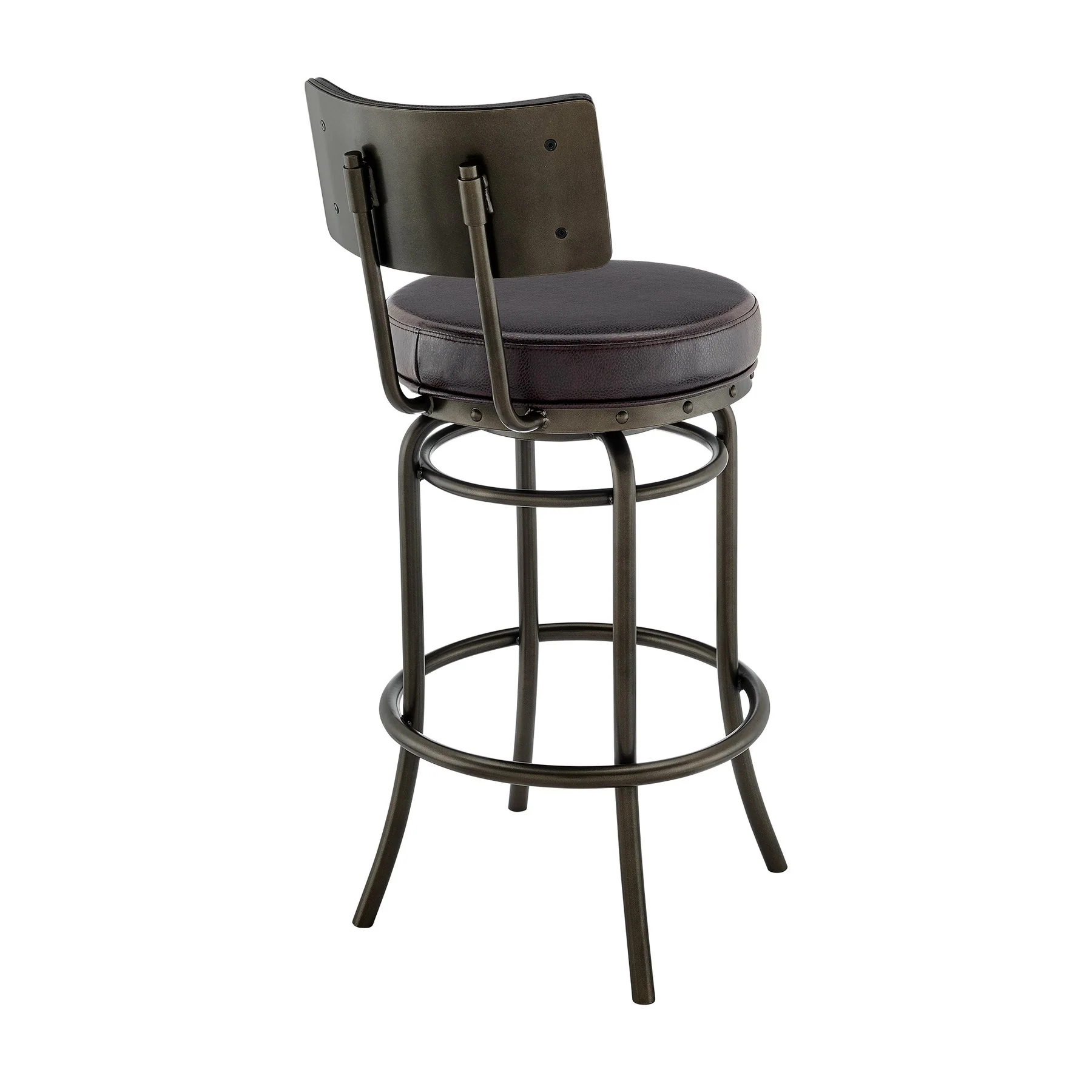Leslie Swivel Counter or Bar Stool in Mocha Finish with Brown Faux Leather - Image 4