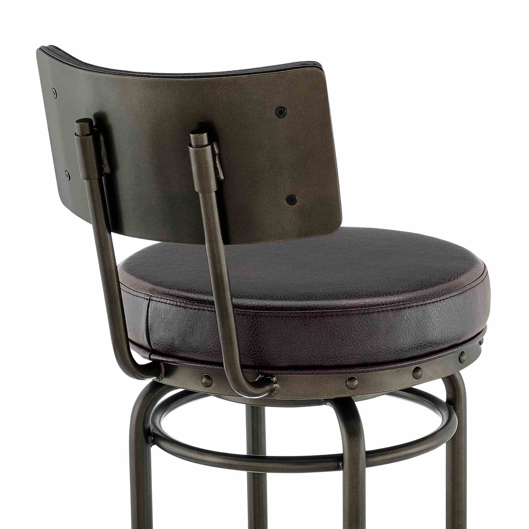 Leslie Swivel Counter or Bar Stool in Mocha Finish with Brown Faux Leather - Image 7