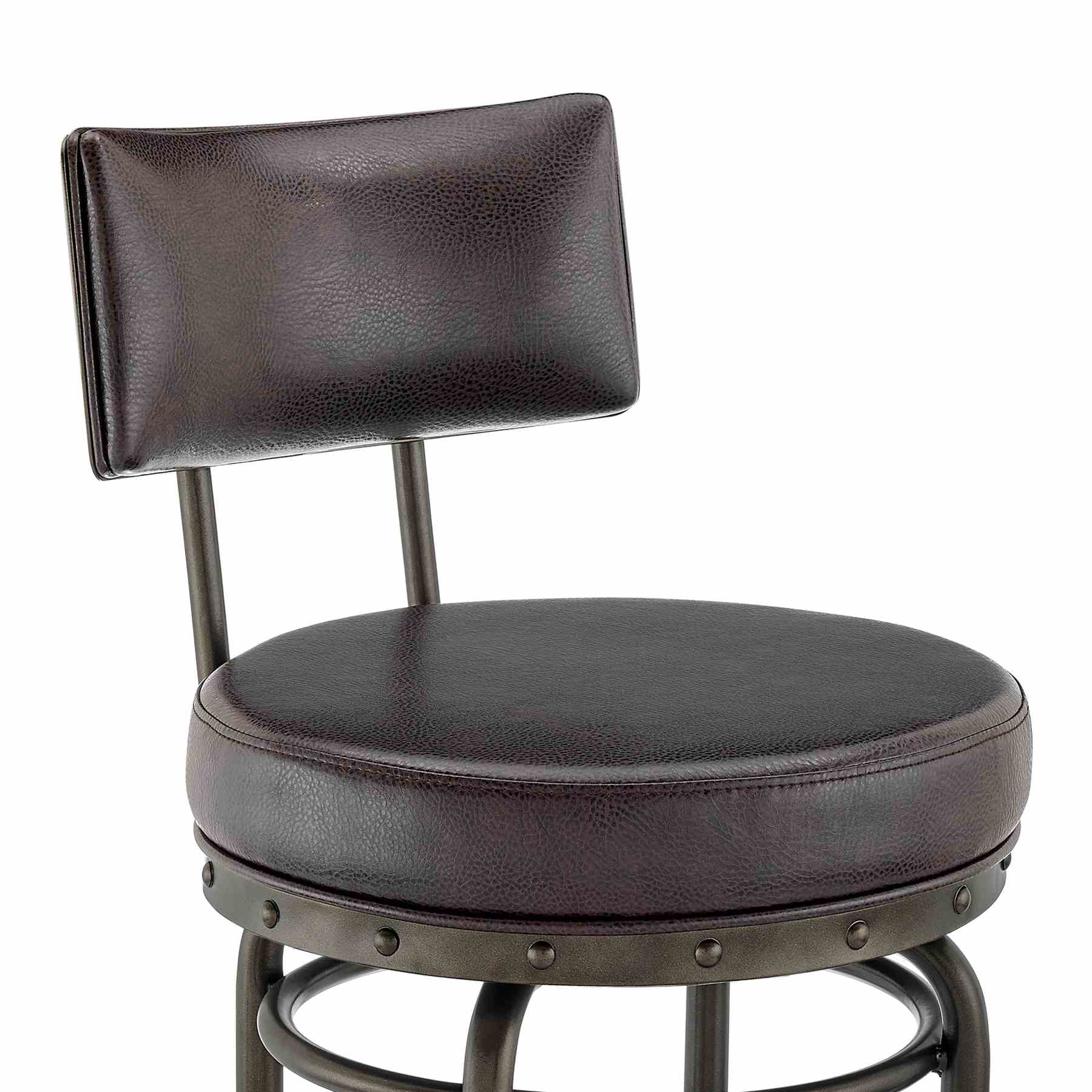 Leslie Swivel Counter or Bar Stool in Mocha Finish with Brown Faux Leather - Image 6