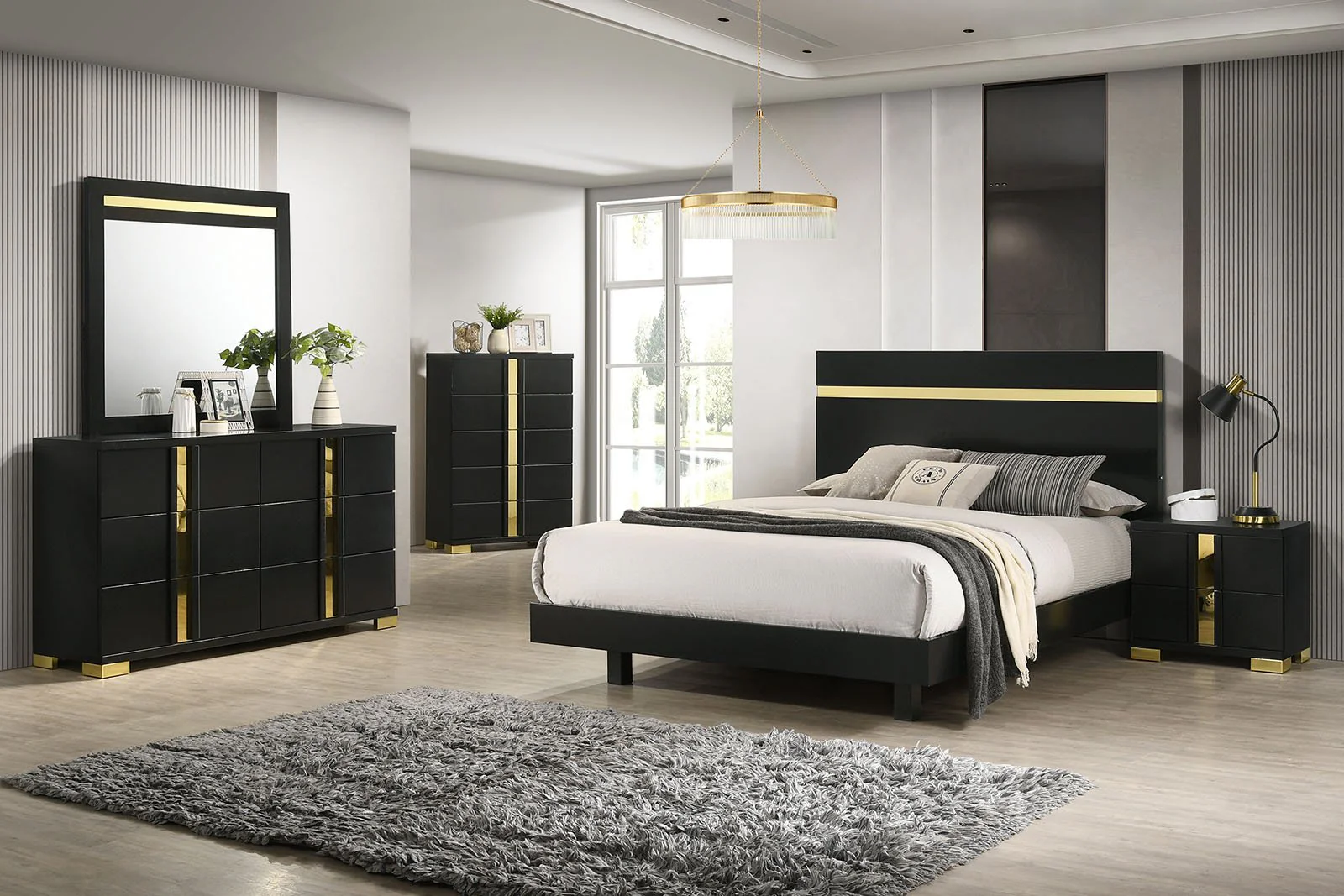 Lillestrom E.King Bed, Black/Gold - Image 2