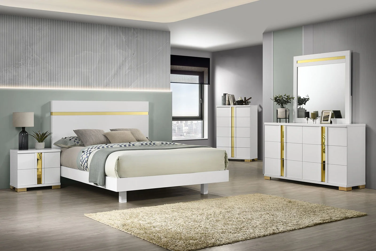 Lillestrom Queen Bed, White/Gold - Image 2