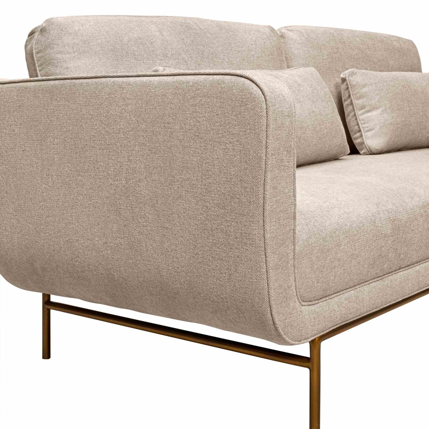 Lilou 77" Beige Fabric Sofa with Antique Brass Metal Legs - Image 6