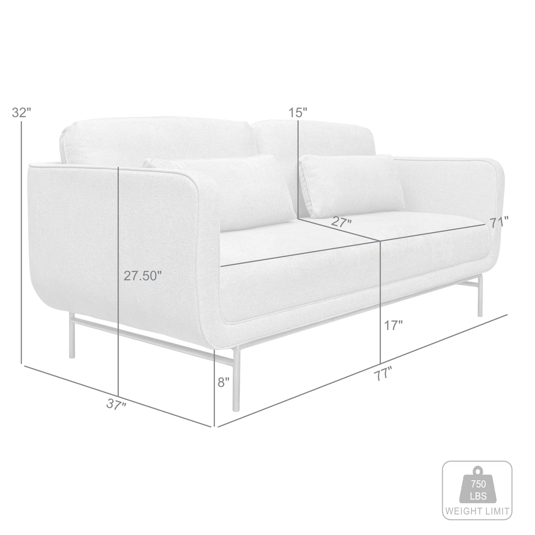 Lilou 77" Beige Fabric Sofa with Antique Brass Metal Legs - Image 8