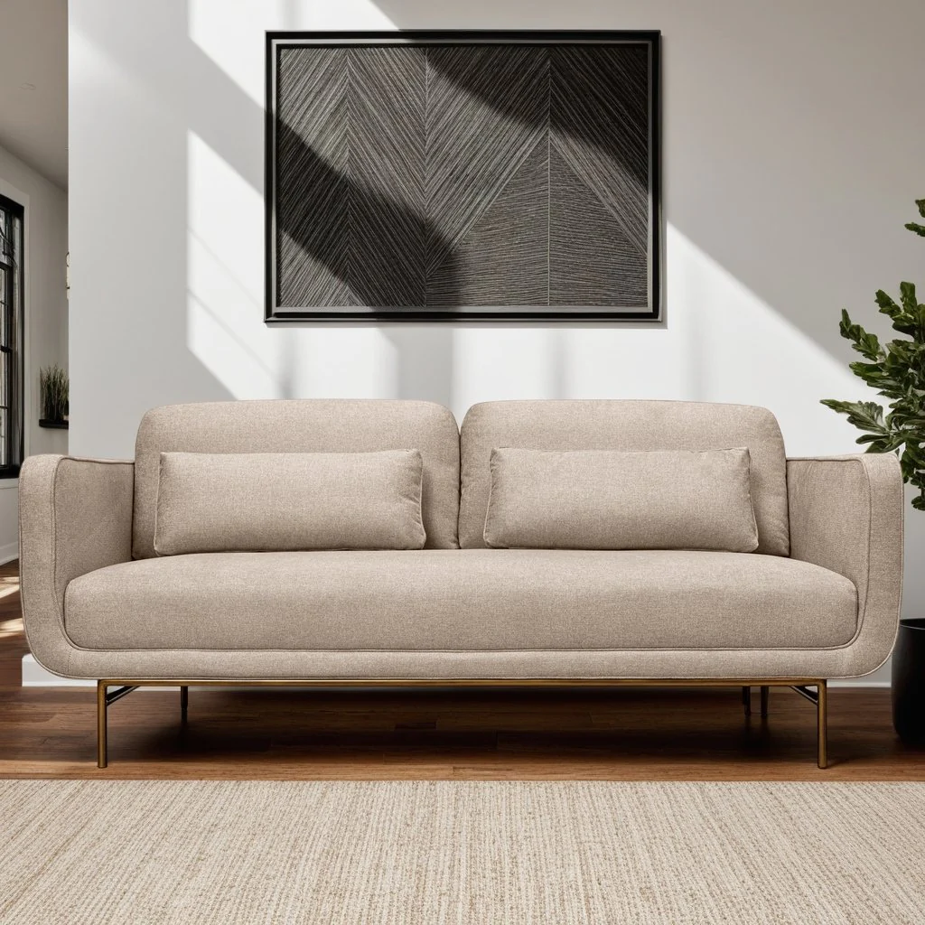 Lilou 77" Beige Fabric Sofa with Antique Brass Metal Legs - Image 9