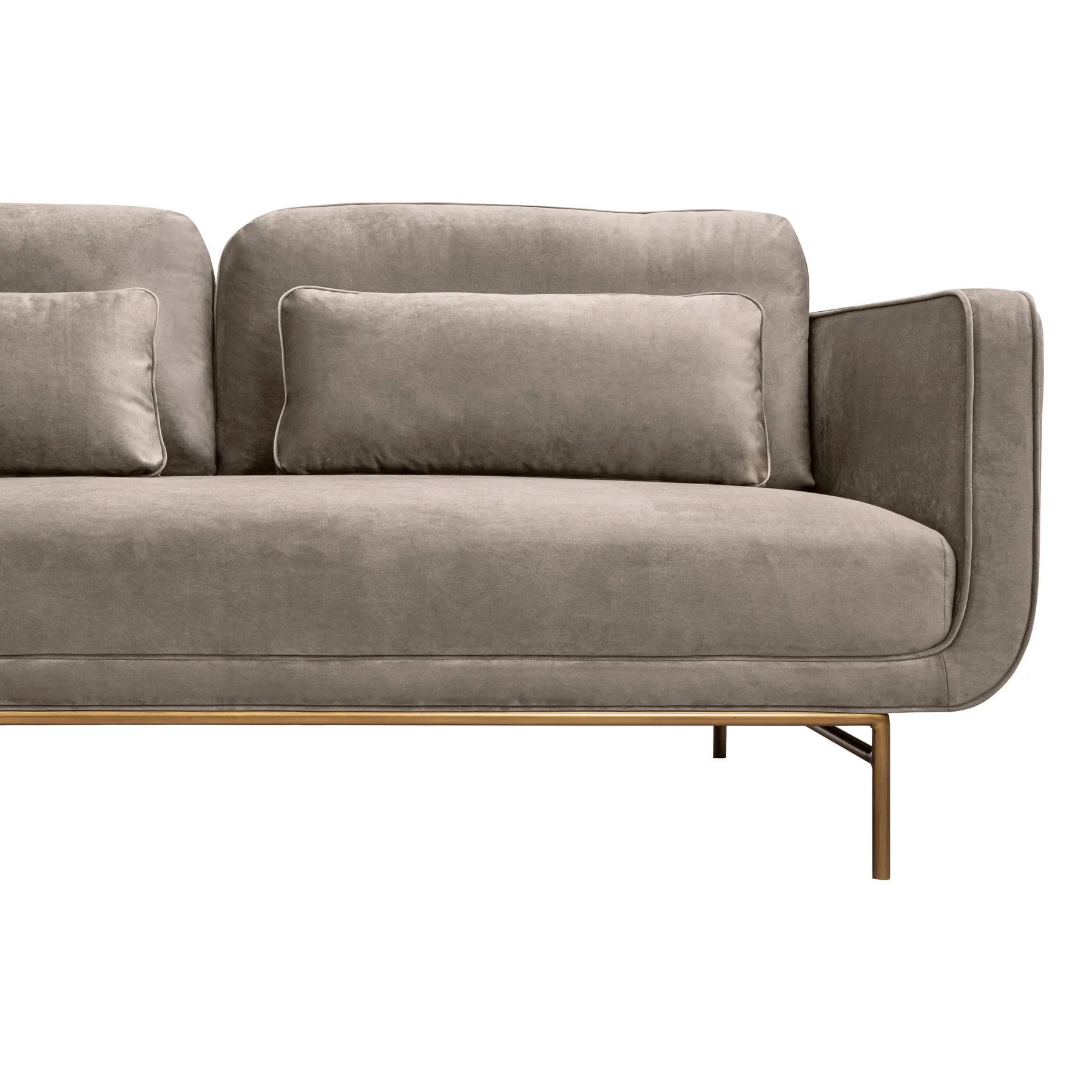 Lilou 77" Fossil Gray Velvet Sofa with Antique Brass Metal Legs - Image 5