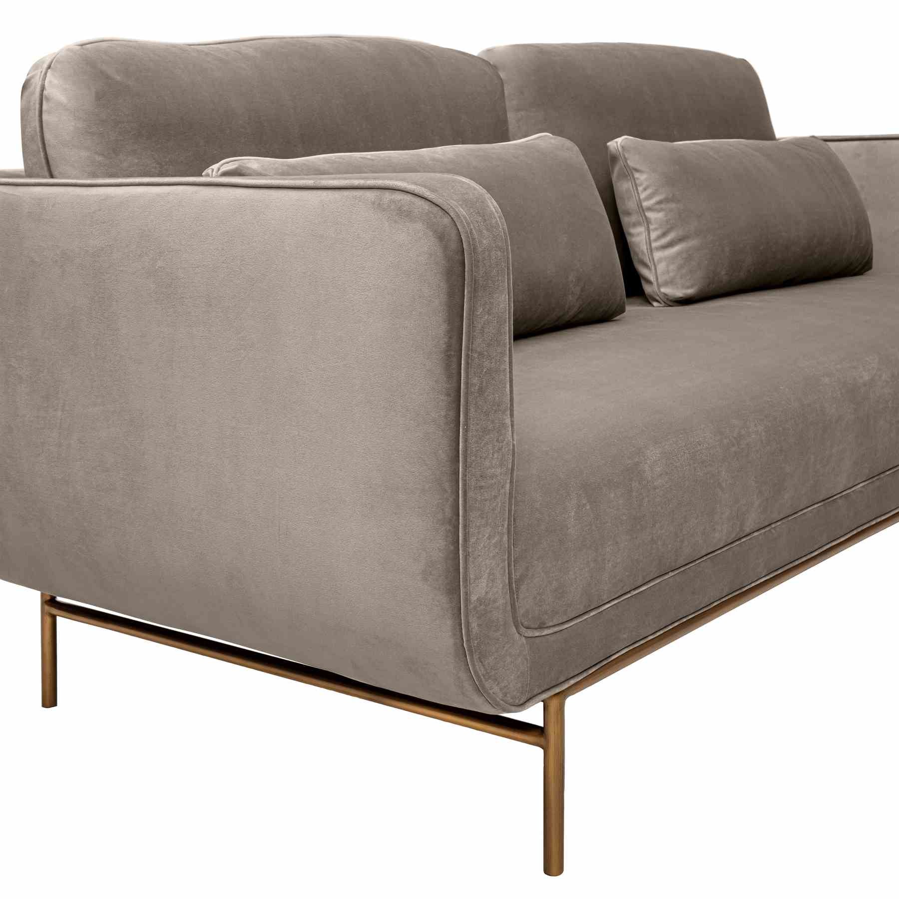 Lilou 77" Fossil Gray Velvet Sofa with Antique Brass Metal Legs - Image 6