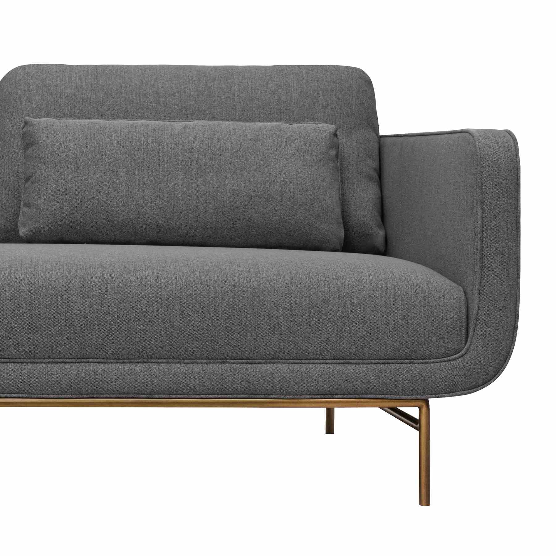 Lilou 77" Gray Fabric Sofa with Antique Brass Metal Legs - Image 5