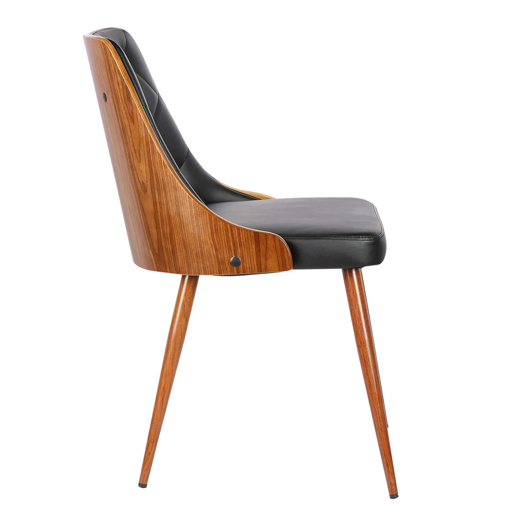 Lily Mid-Century Dining Chair in Walnut Finish and Black Faux Leather - Image 3