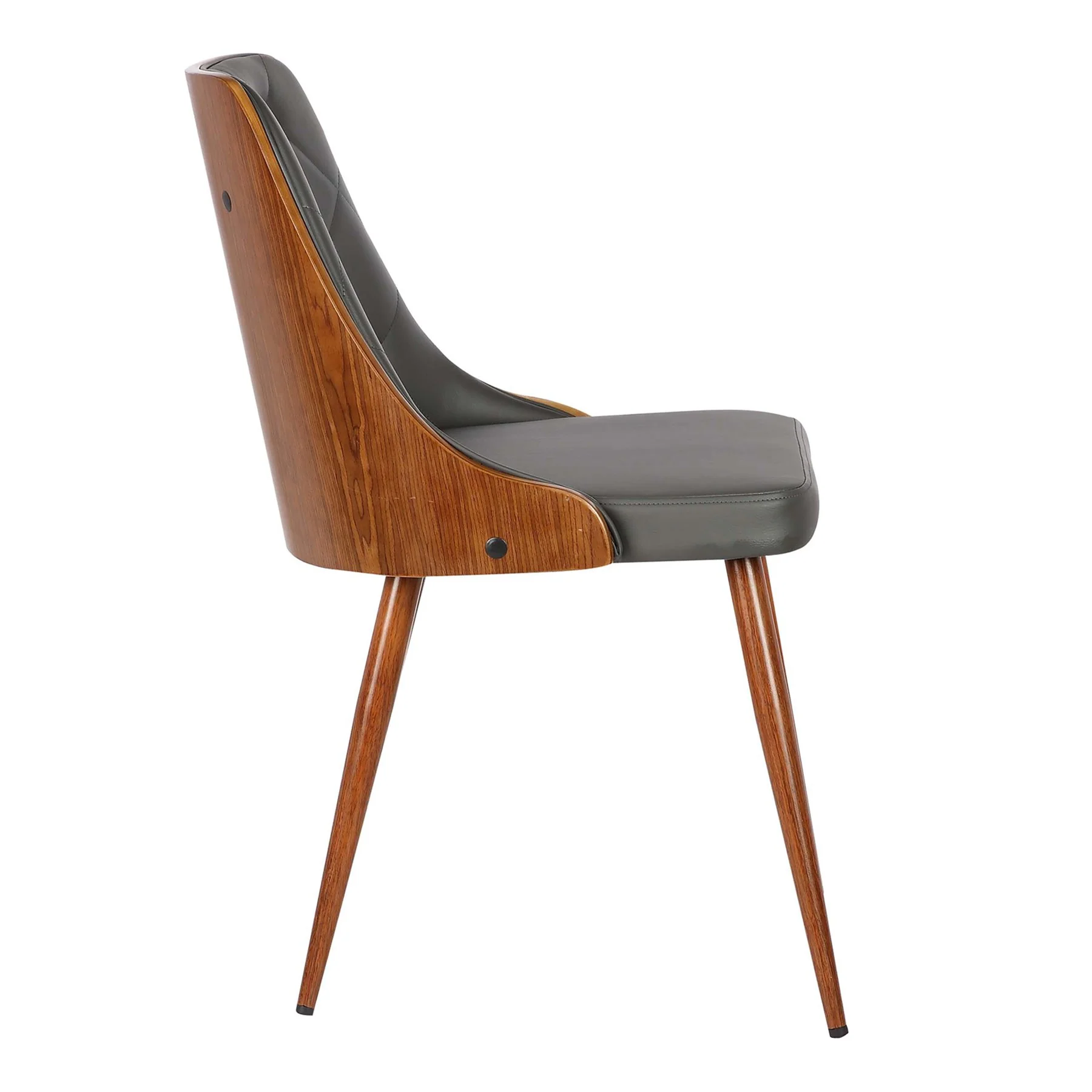 Lily Mid-Century Dining Chair in Walnut Finish and Gray Faux Leather - Image 3