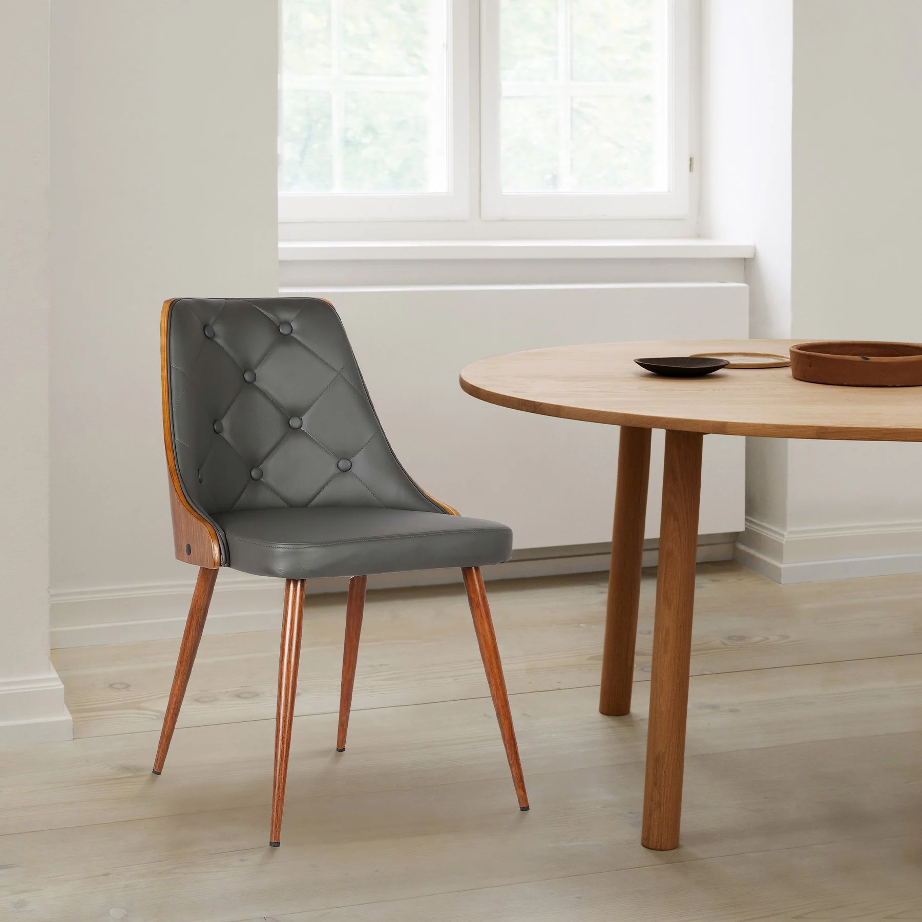 Lily Mid-Century Dining Chair in Walnut Finish and Gray Faux Leather - Image 9