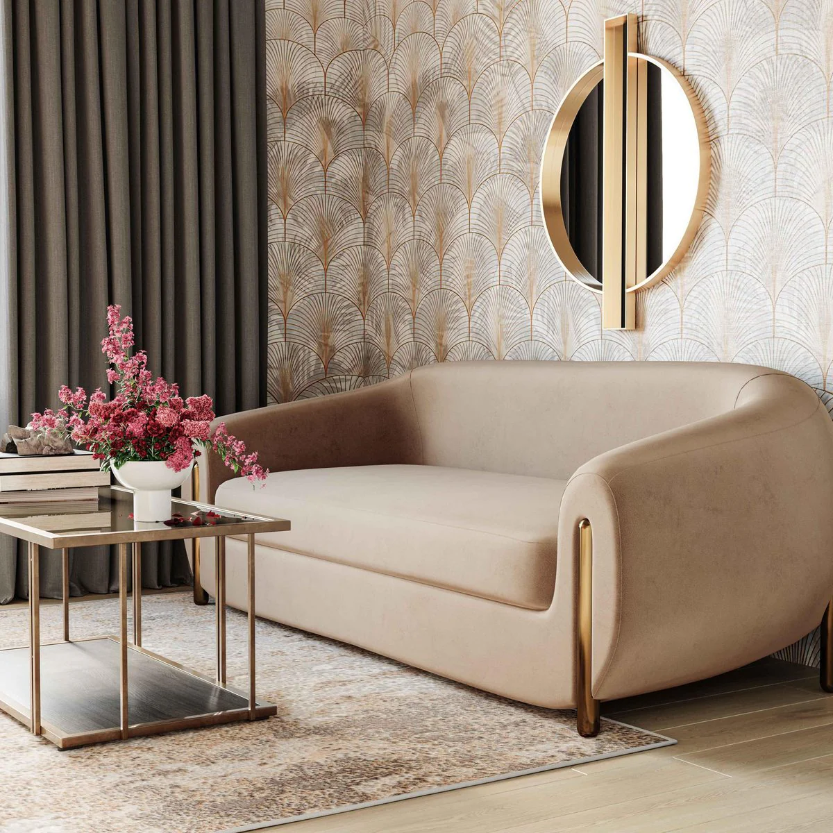 Lina Cafe Au Lait Brown Velvet Sofa - Image 2