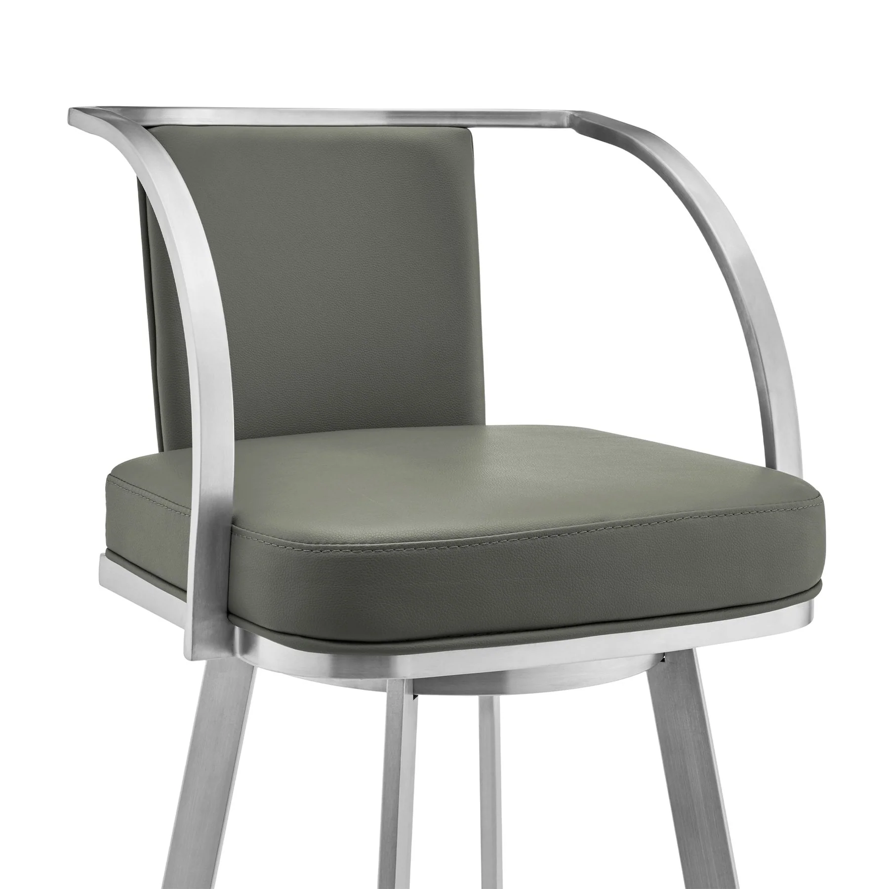Livingston 26" Gray Faux Leather and Brushed Stainless Steel Swivel Bar Stool - Image 4