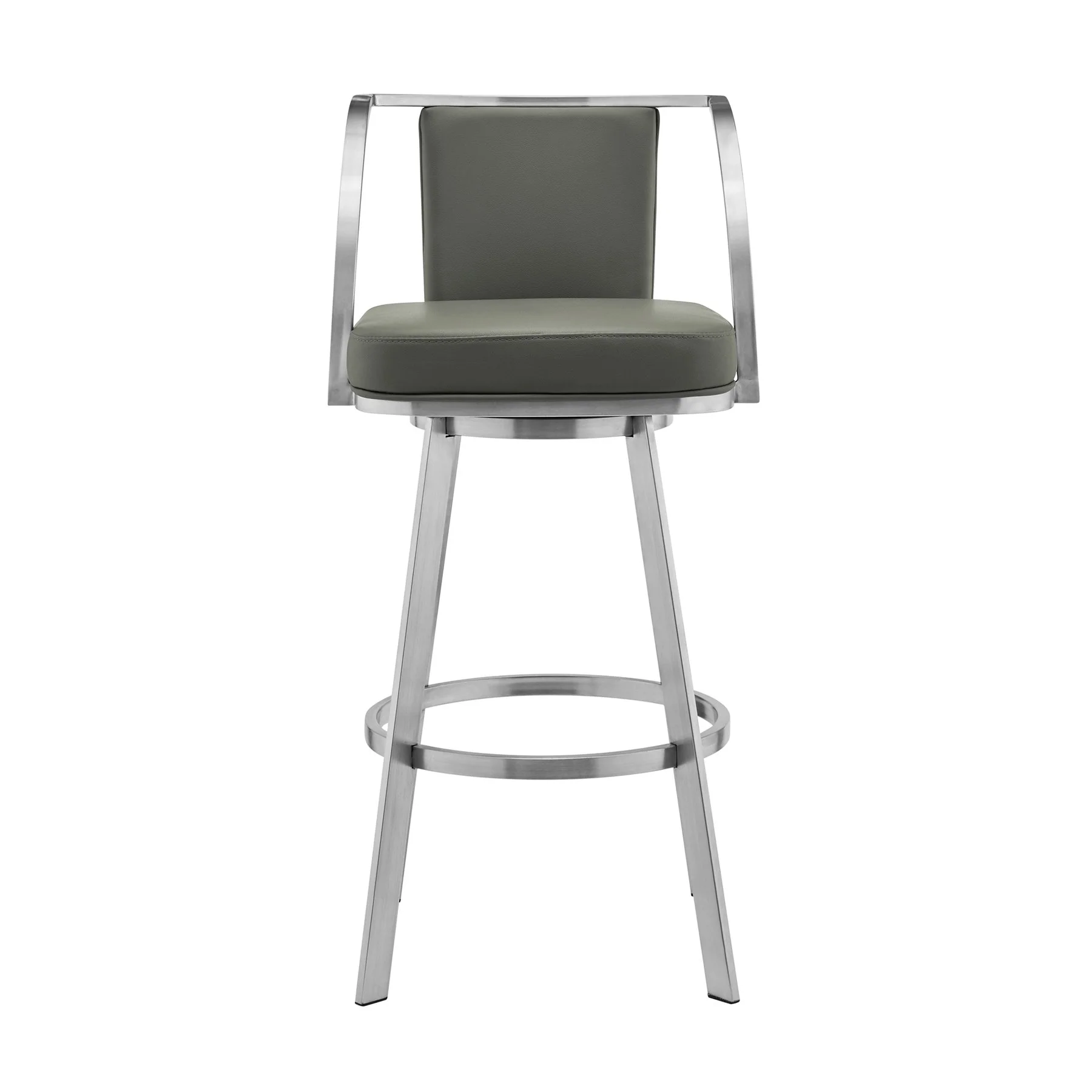 Livingston 30" Gray Faux Leather and Brushed Stainless Steel Swivel Bar Stool - Image 2