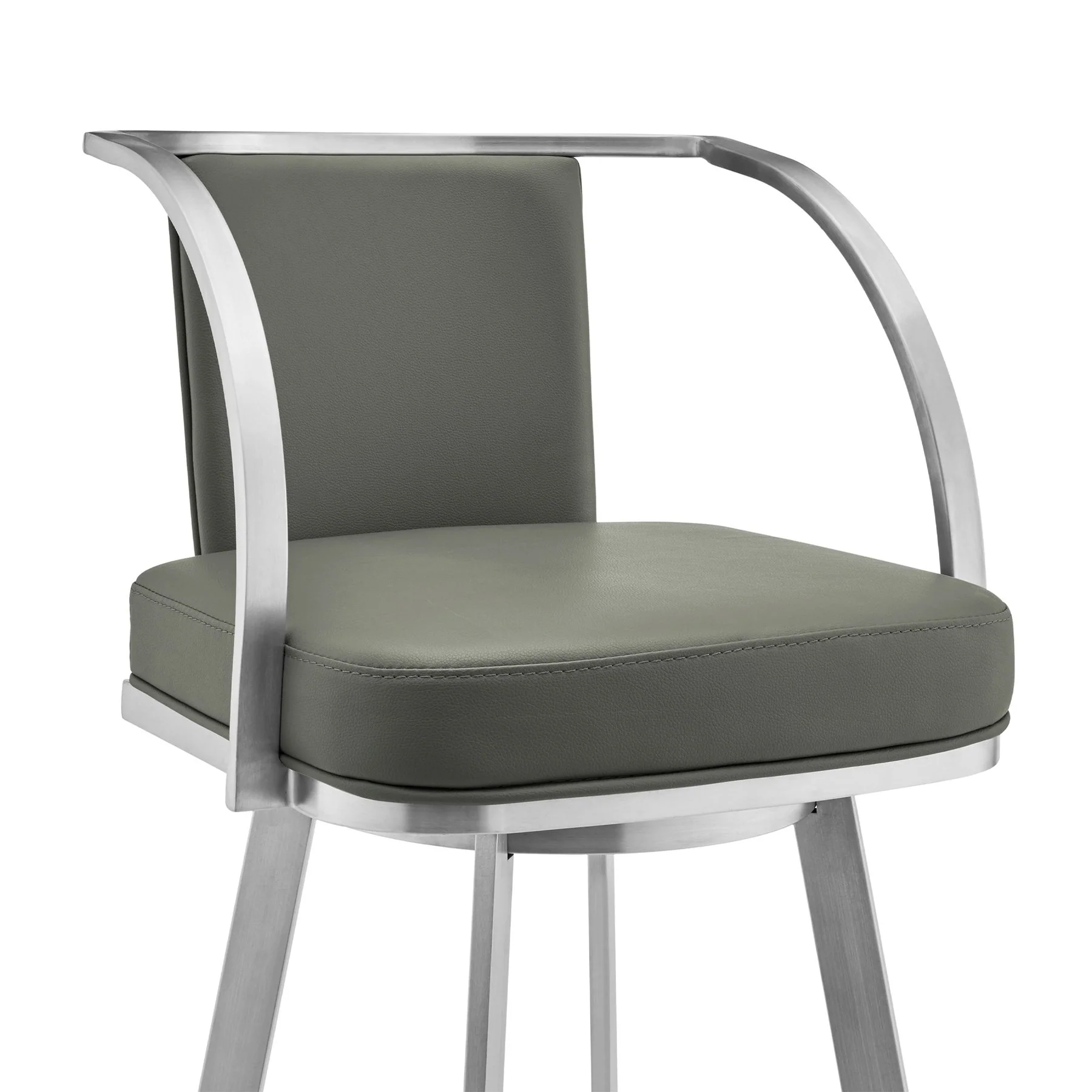 Livingston 30" Gray Faux Leather and Brushed Stainless Steel Swivel Bar Stool - Image 4