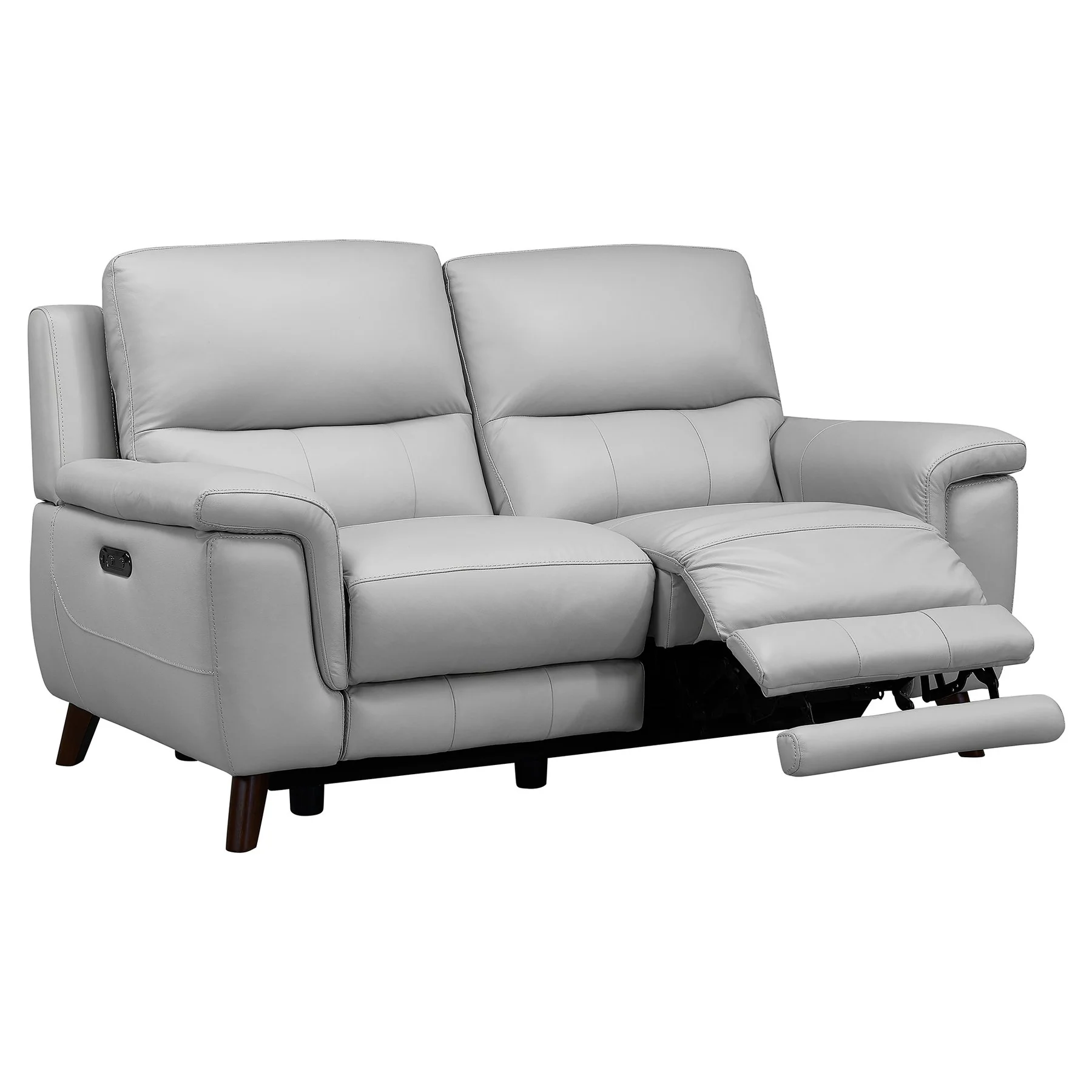 Lizette Contemporary Loveseat in Dark Brown Wood Finish and Dove Gray Genuine Leather - Image 3